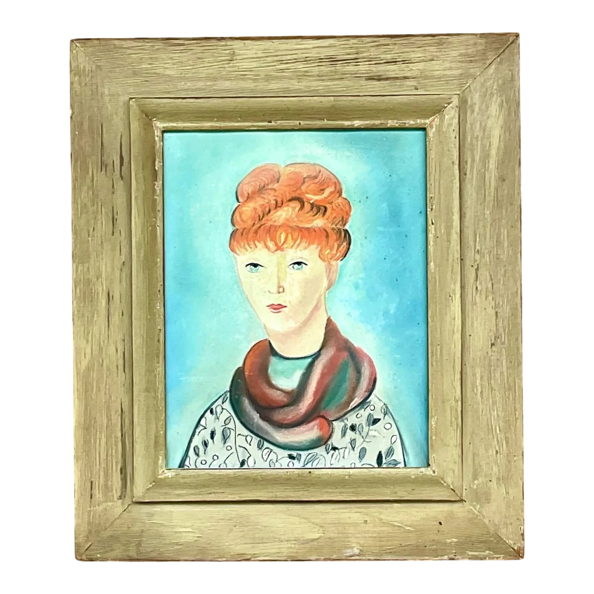 Vintage Boho Original Oil Portrait of Woman