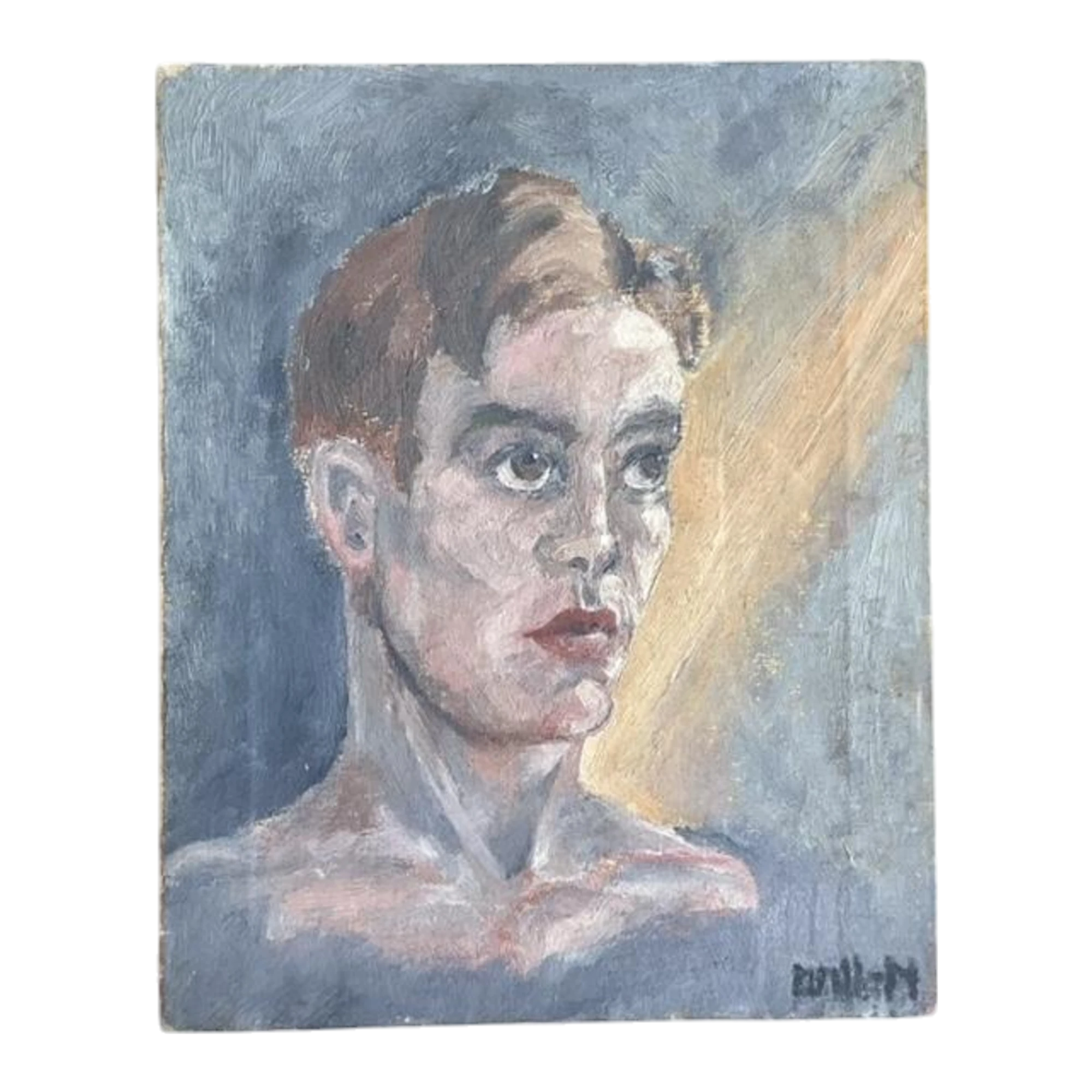 Vintage Boho Original Oil Portrait on Board - Canvas, 12W x 15H