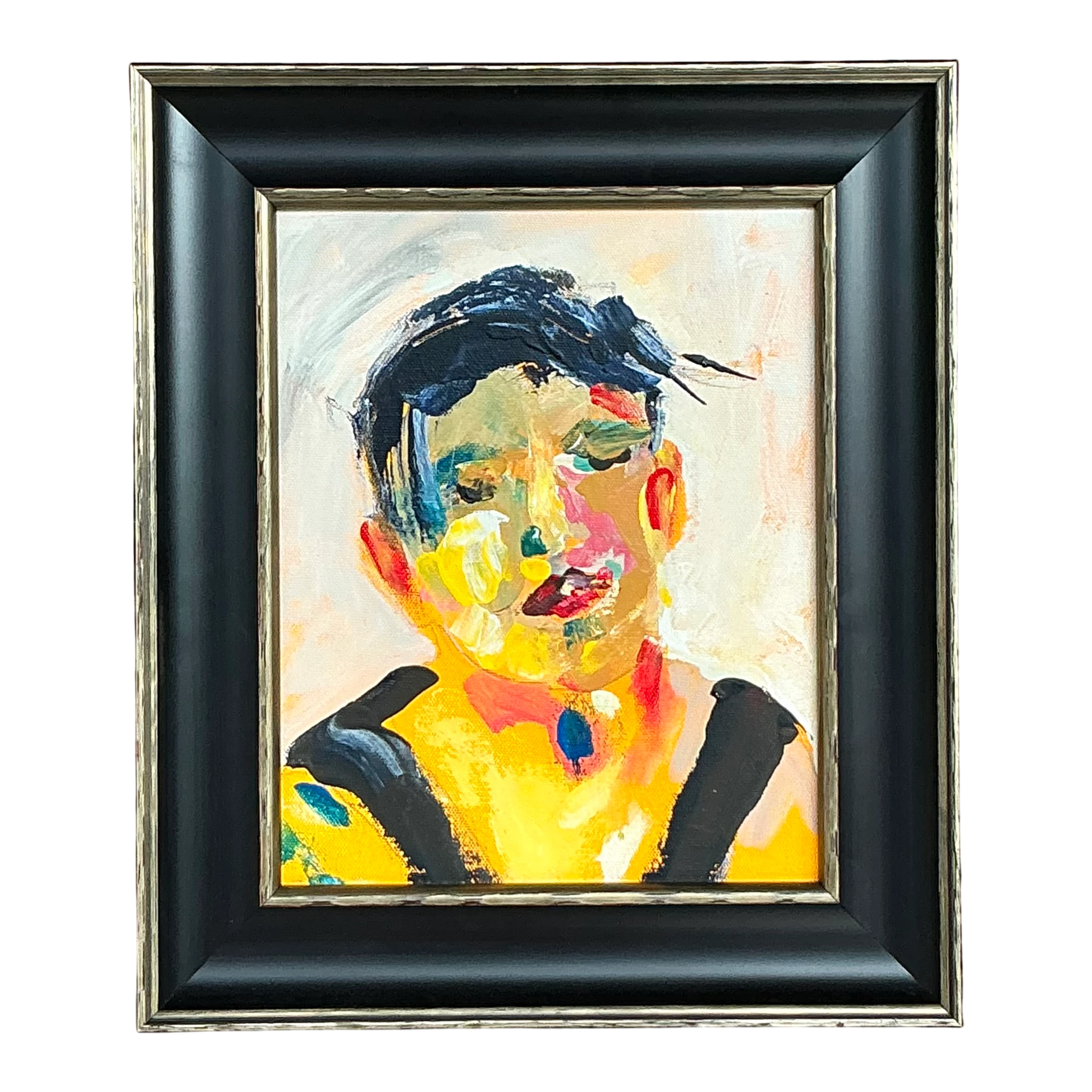 Vintage Boho Original Oil Portrait on Board — additional photo 1