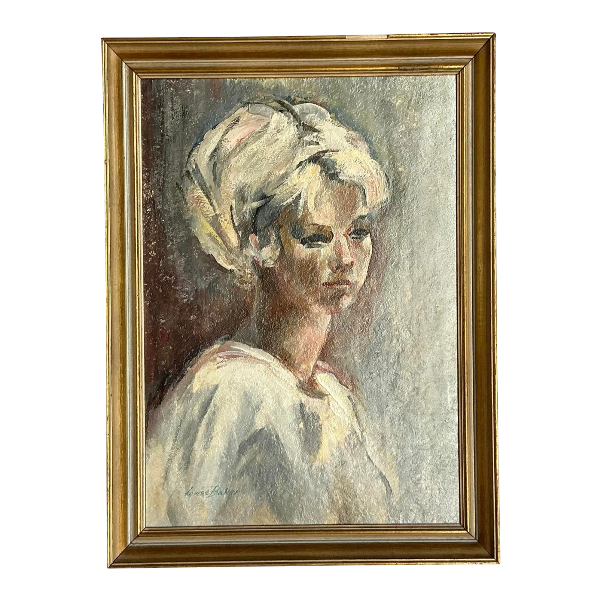 Vintage Boho Original Oil Portrait on Canvas - Wood, 18W x 24.5H