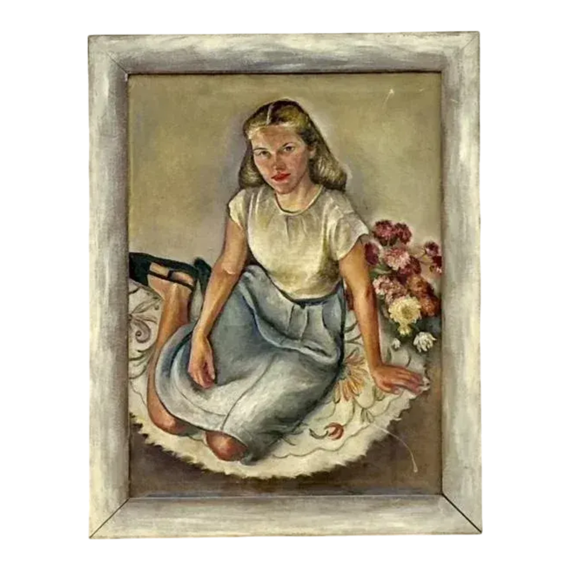 Vintage Boho Original Oil Portrait Painting on Canvas