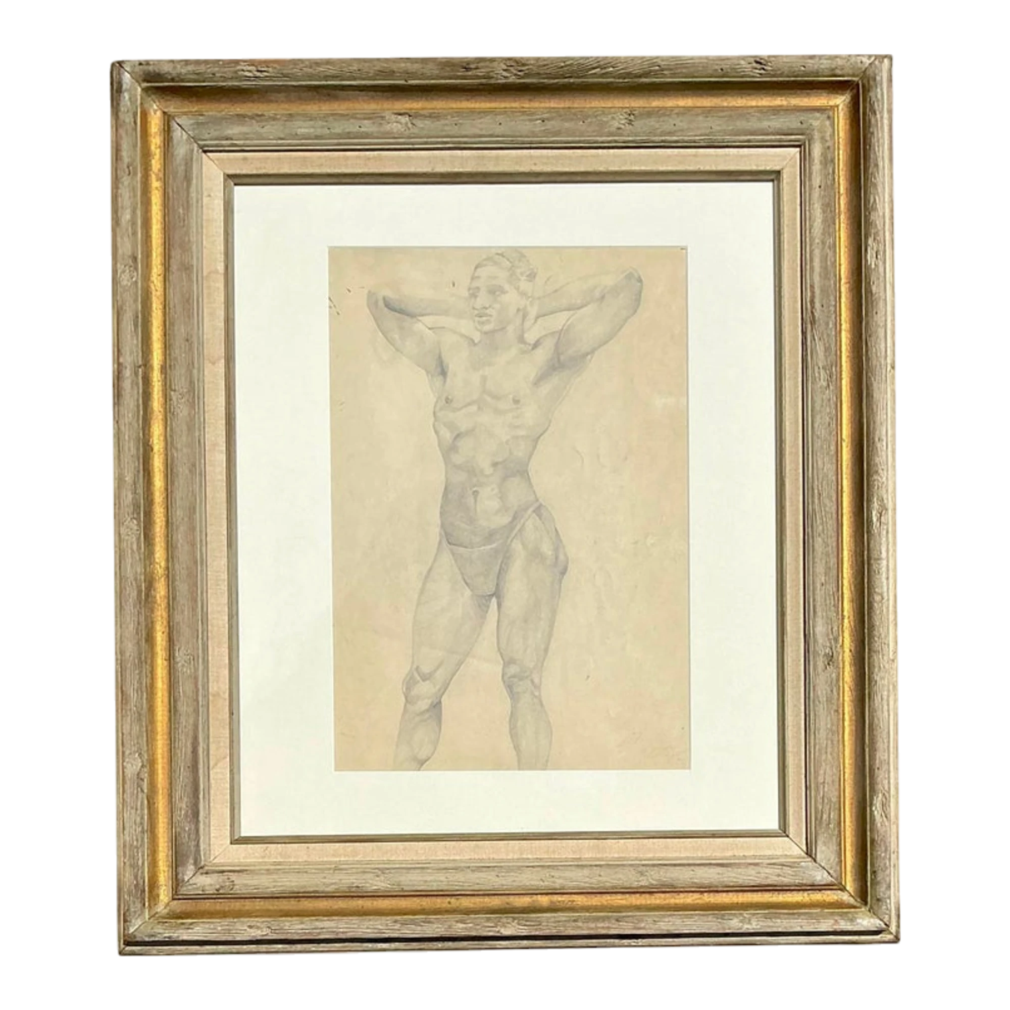 Vintage Boho Original Pencil Drawing of Male Figure