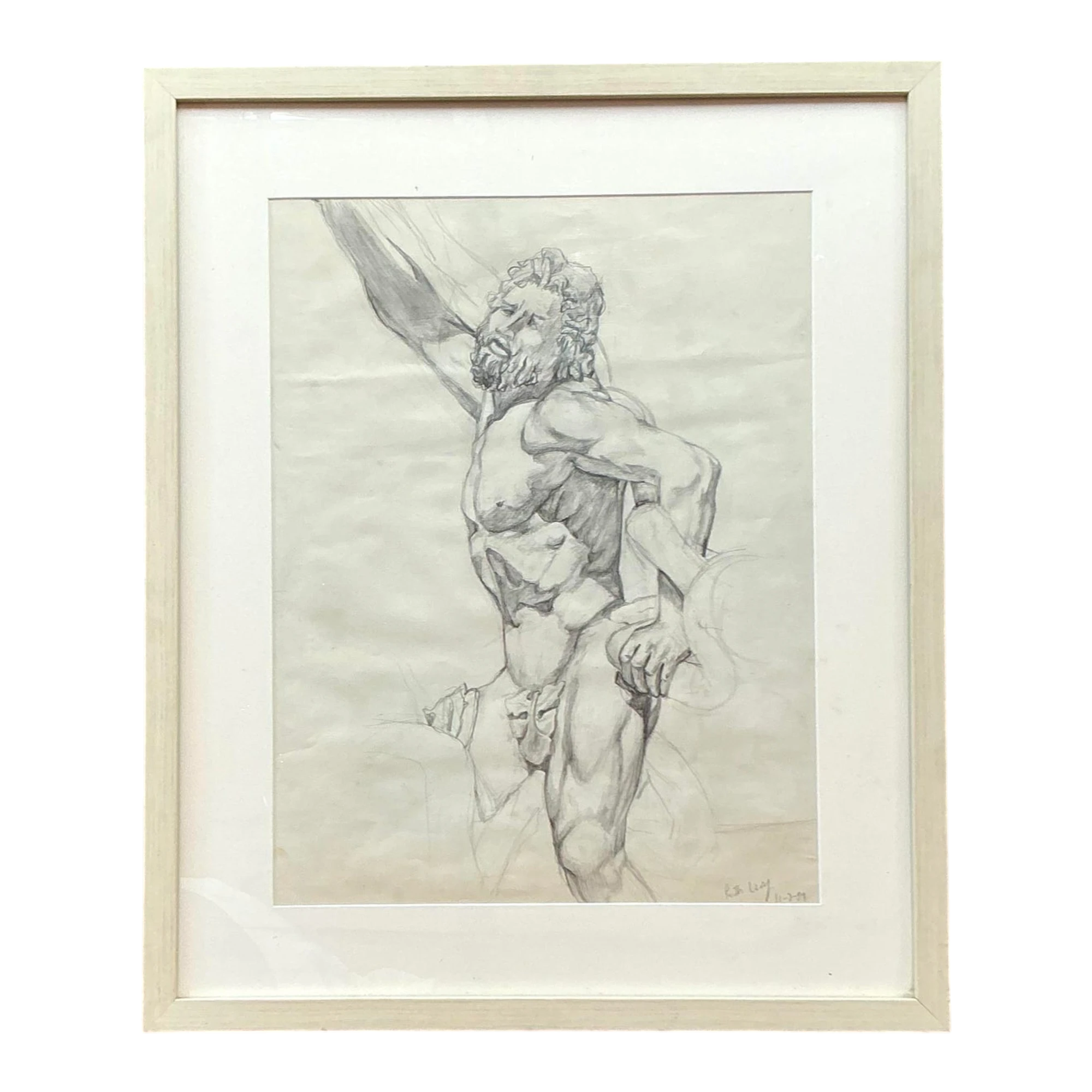 Vintage Boho Original Pencil Sketch of Man