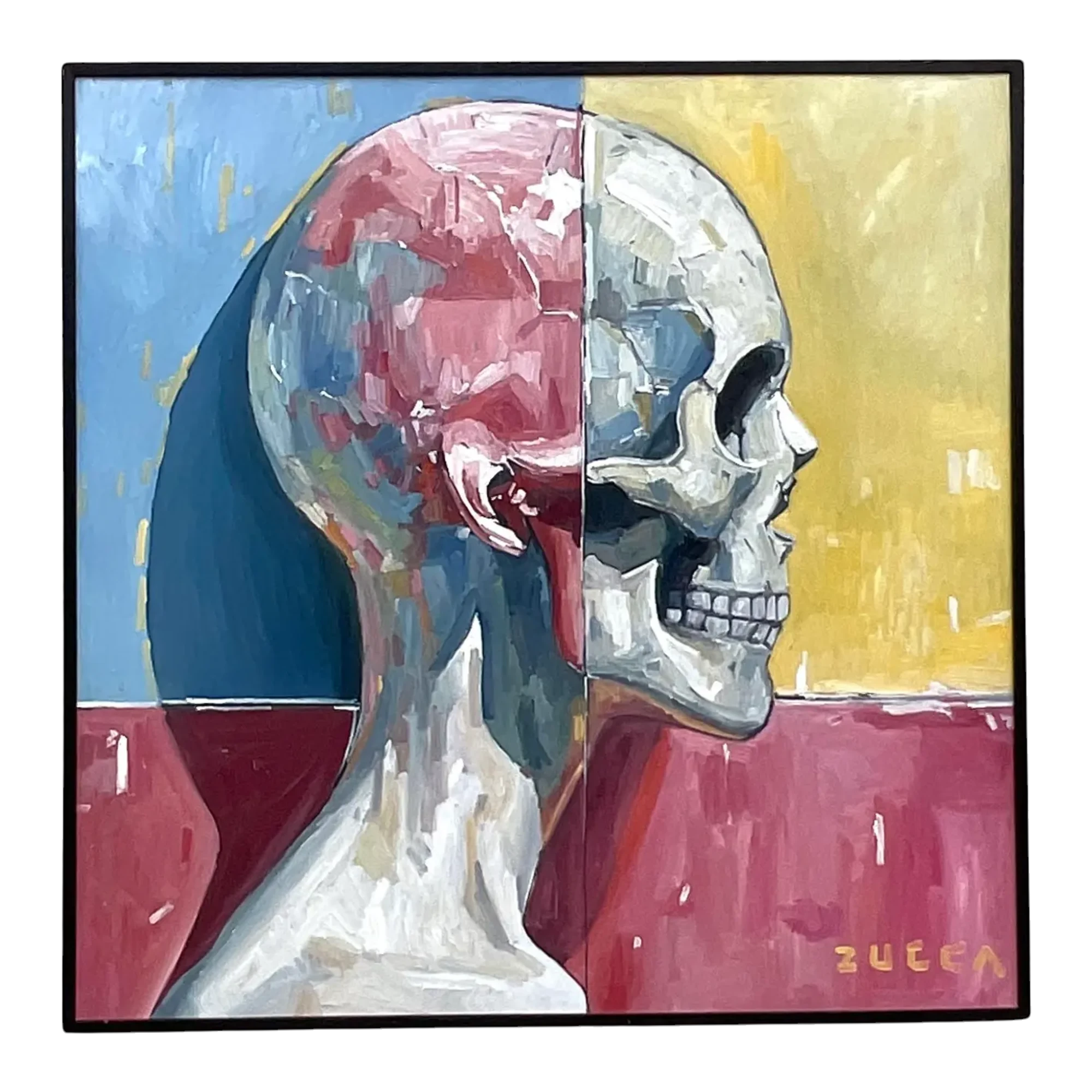 Vintage Boho Original Skull Oil Painting on Board