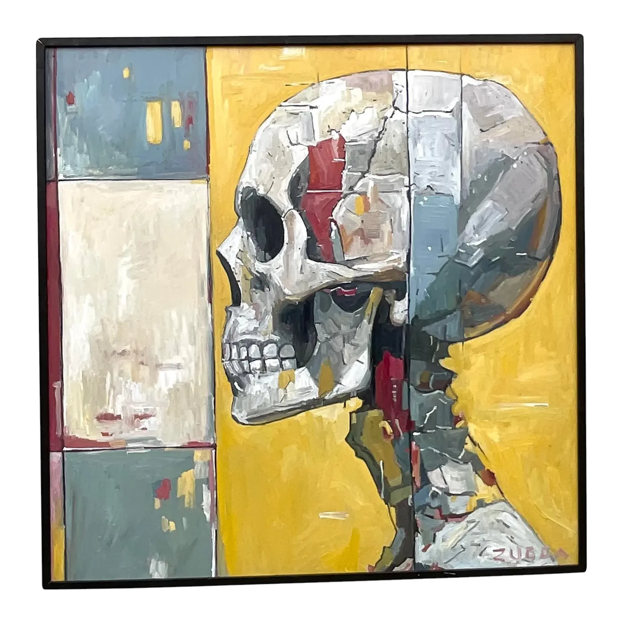 Vintage Boho Original Skull Oil Painting on Board - Oil Paint, 46.25W x 46.25H