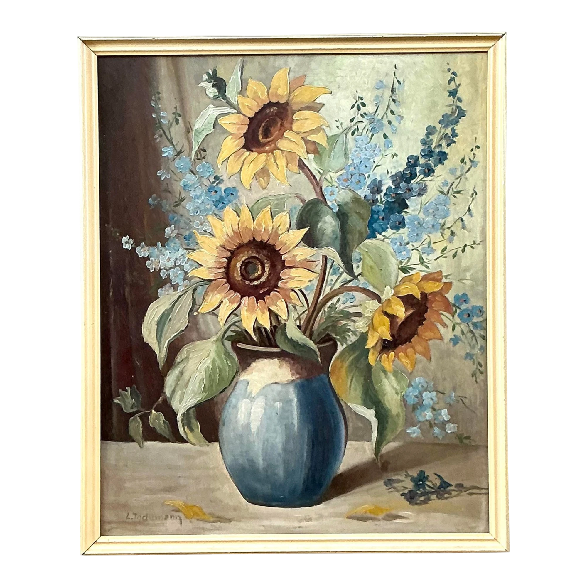 Vintage Boho Original Still Life Oil on Board — additional photo 1