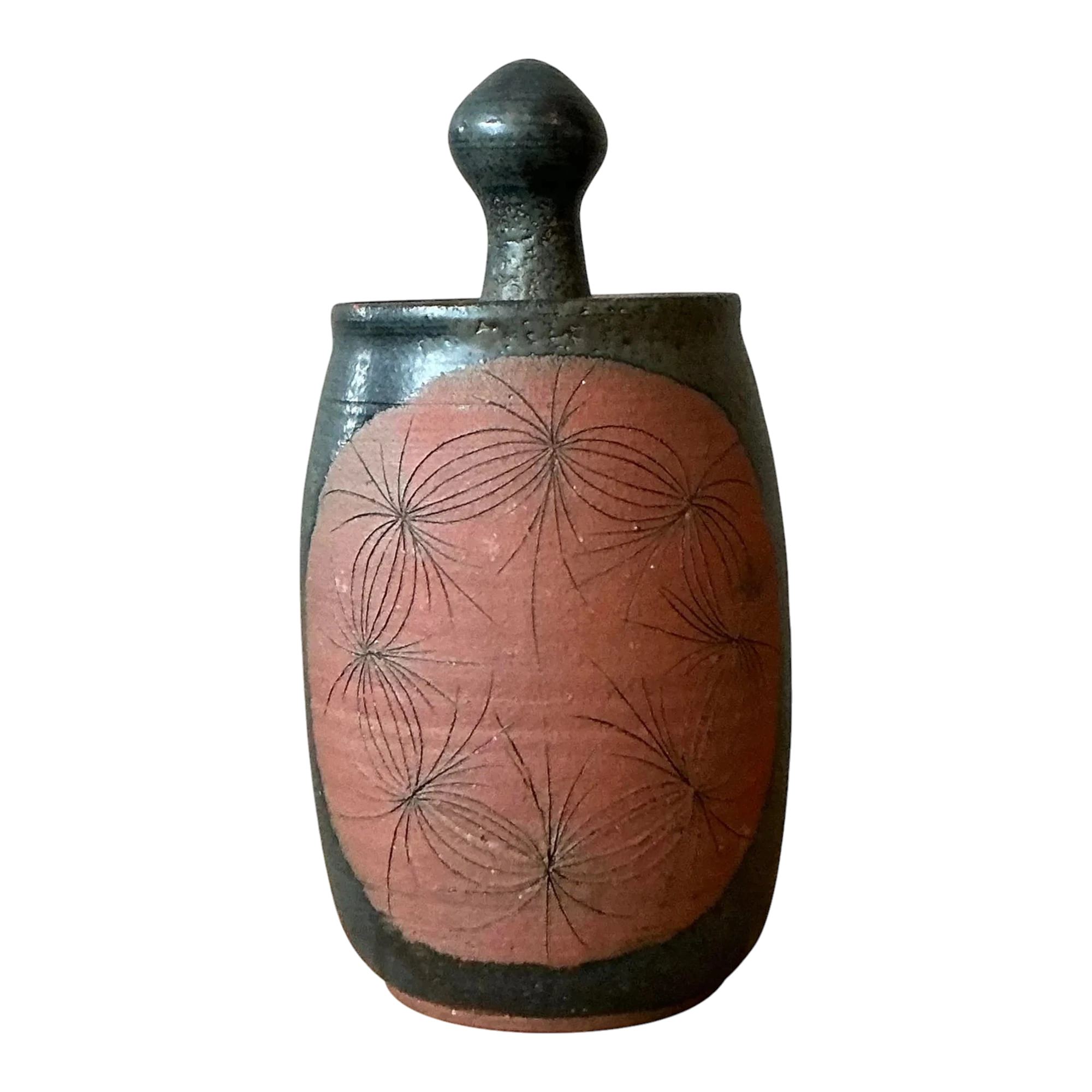 Vintage Boho Original Studio Pottery Lidded Vase`