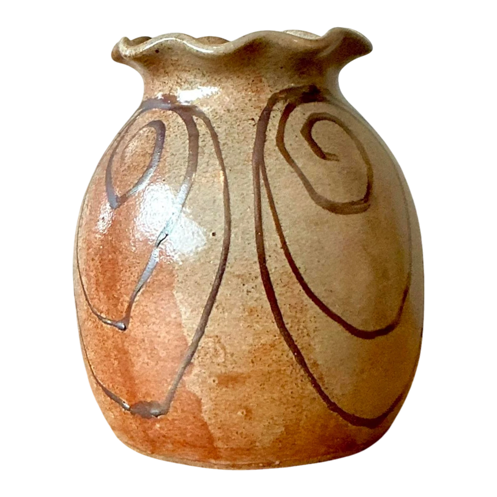 Vintage Boho Original Studio Pottery Ruffle Vase