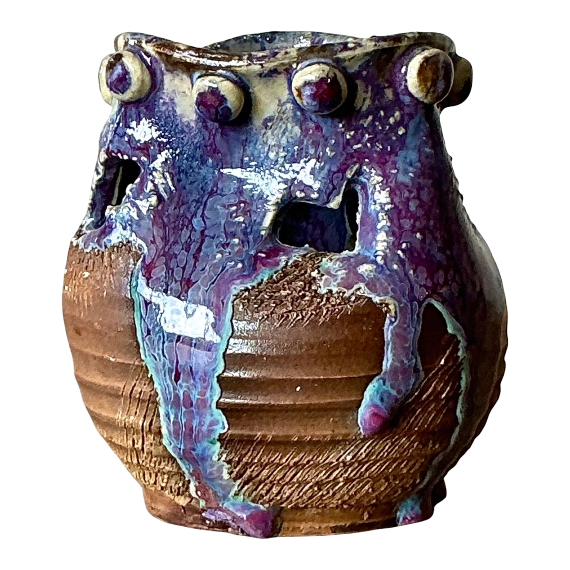 Vintage Boho Original Studio Pottery Vase - Ceramic, 3.75W x 4H