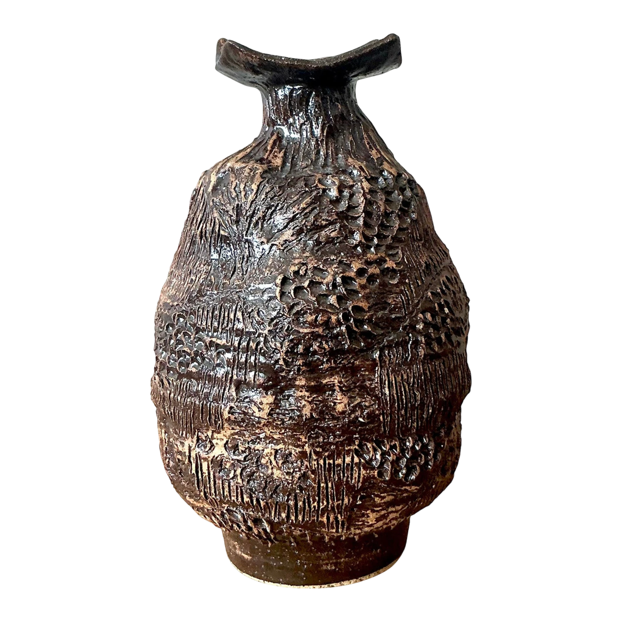 Vintage Boho Original Studio Pottery Vase - Ceramic, 7W x 11H