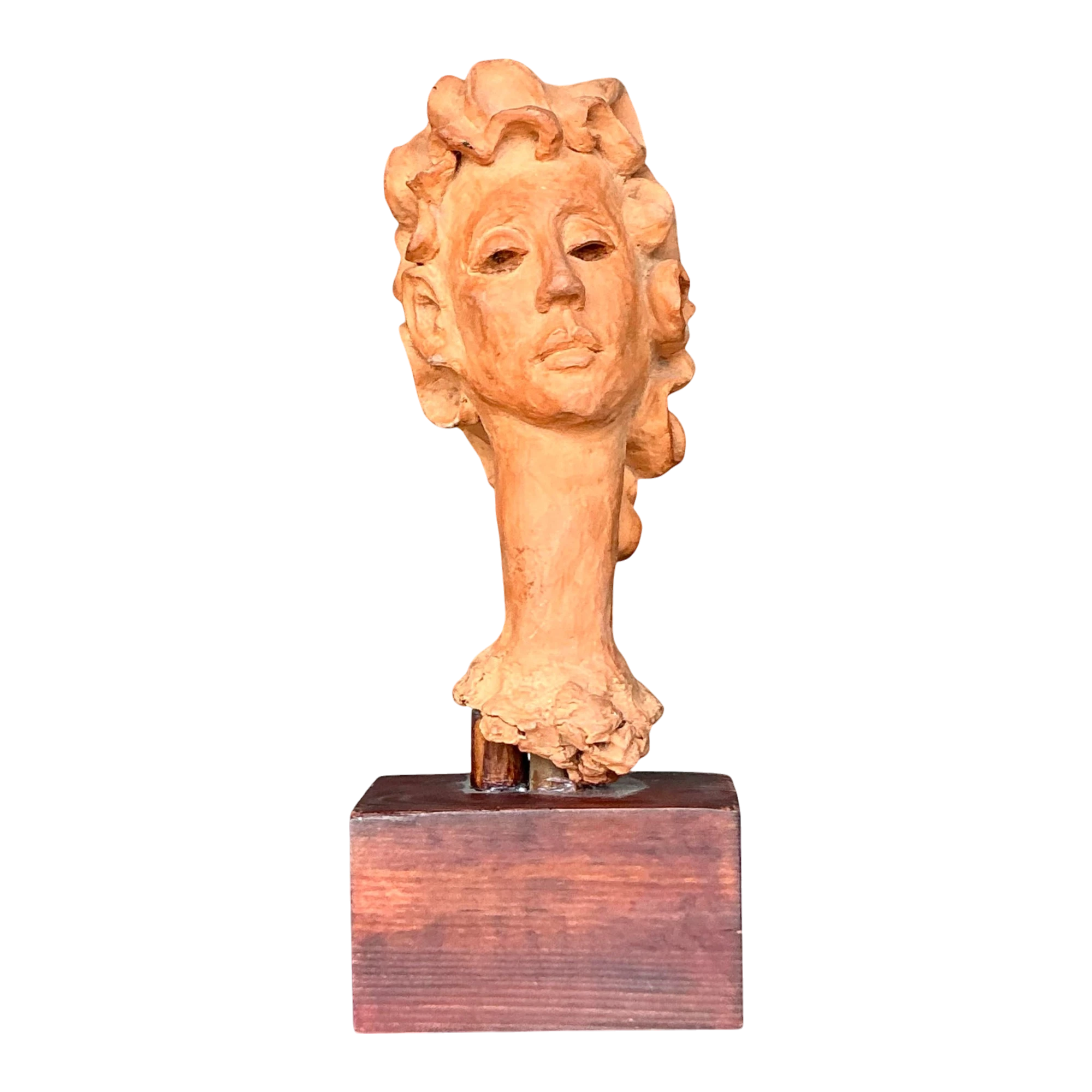 Vintage Boho Original Terracotta Bust of Woman