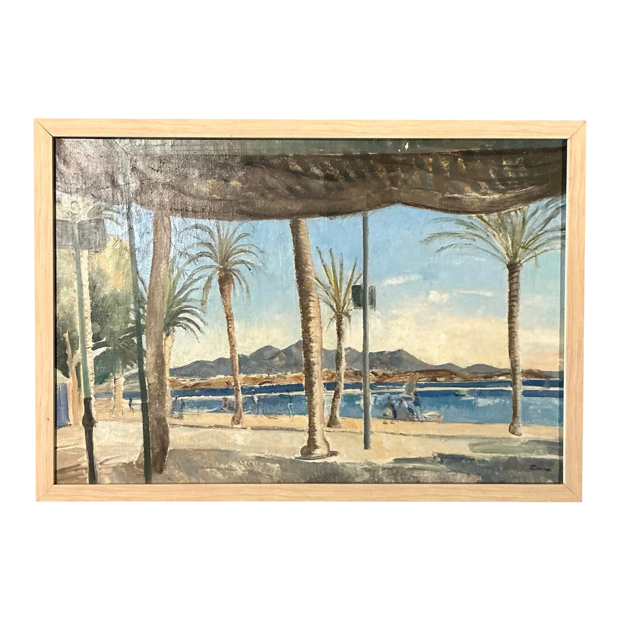 Vintage Boho Original Waterfront Oil on Canvas