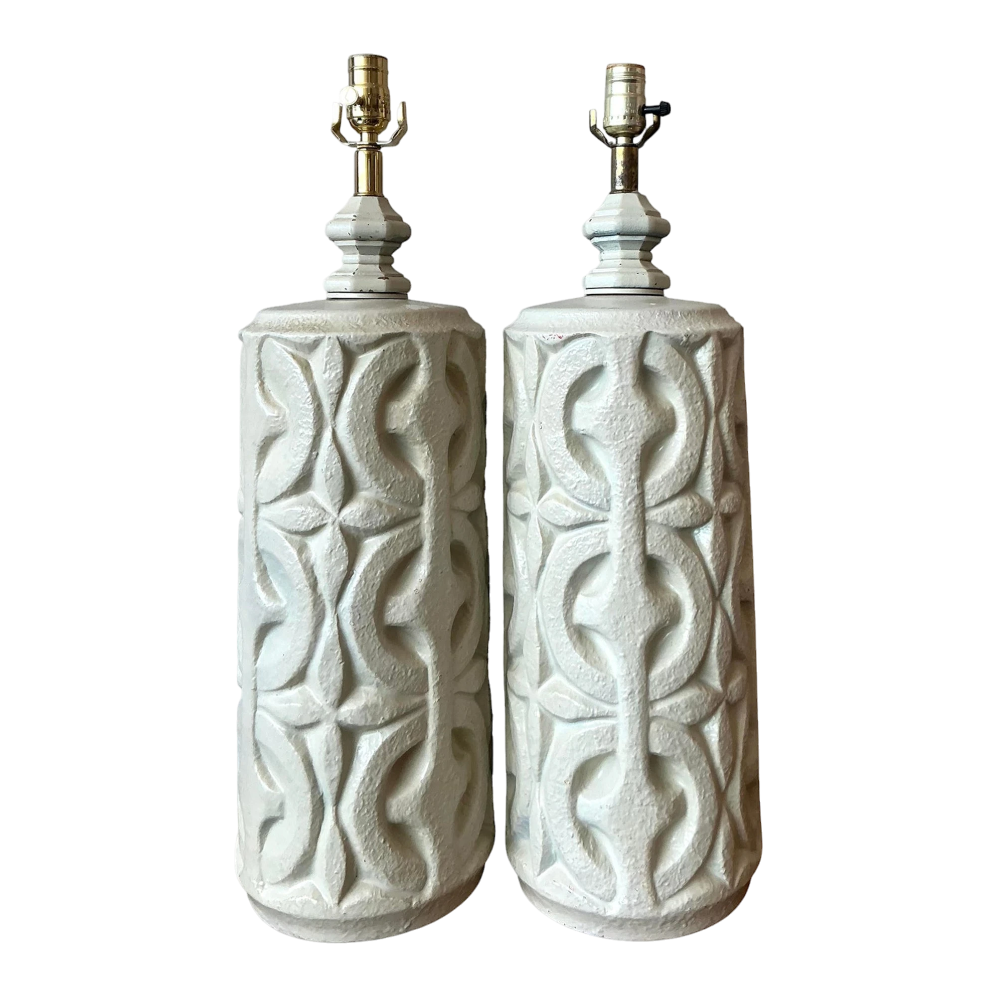 Vintage Boho Painted Ceramic Lamps - A Pair