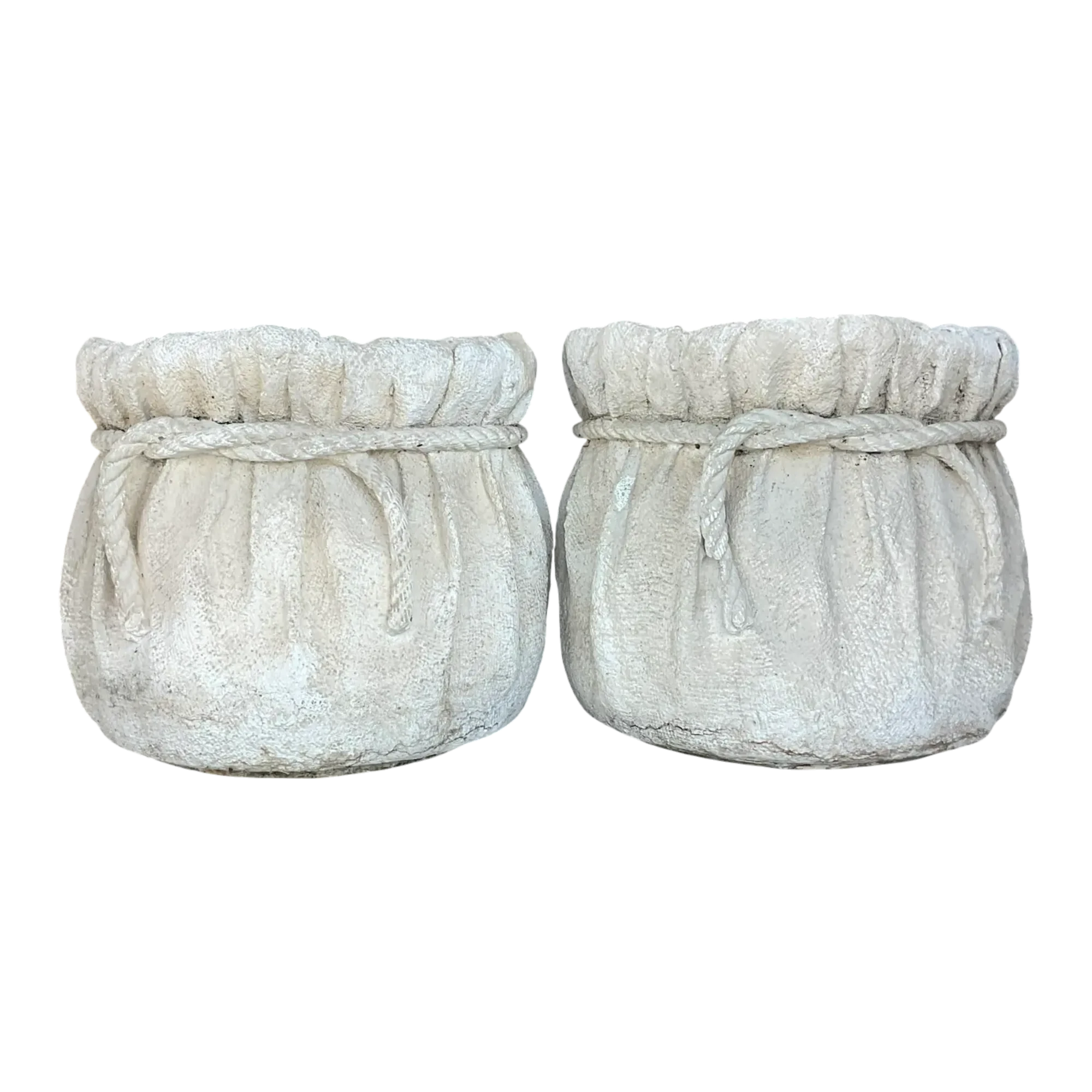 Vintage Boho Painted Terra Cotta Rope Planters - a Pair