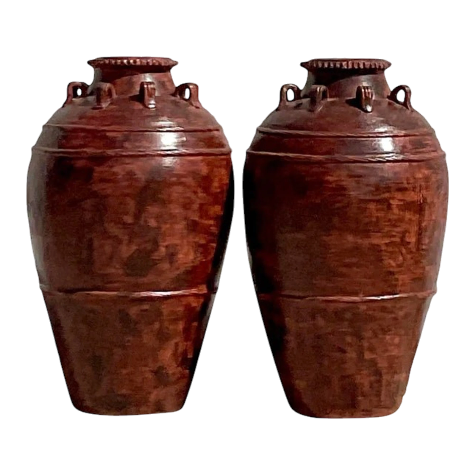 Vintage Boho Painted Terracotta Urn - a Pair