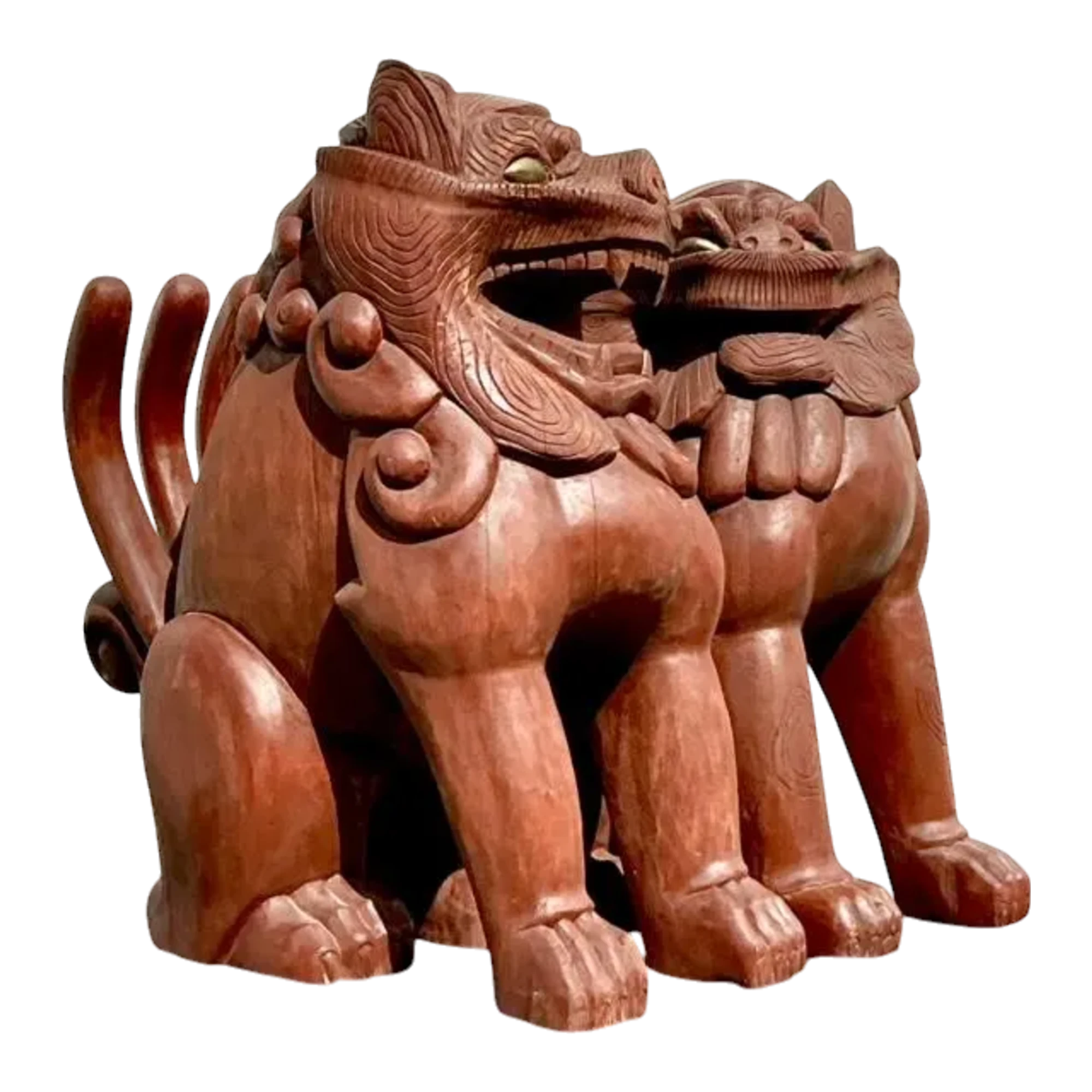 Vintage Boho Painted Wood Foo Lions - a Pair