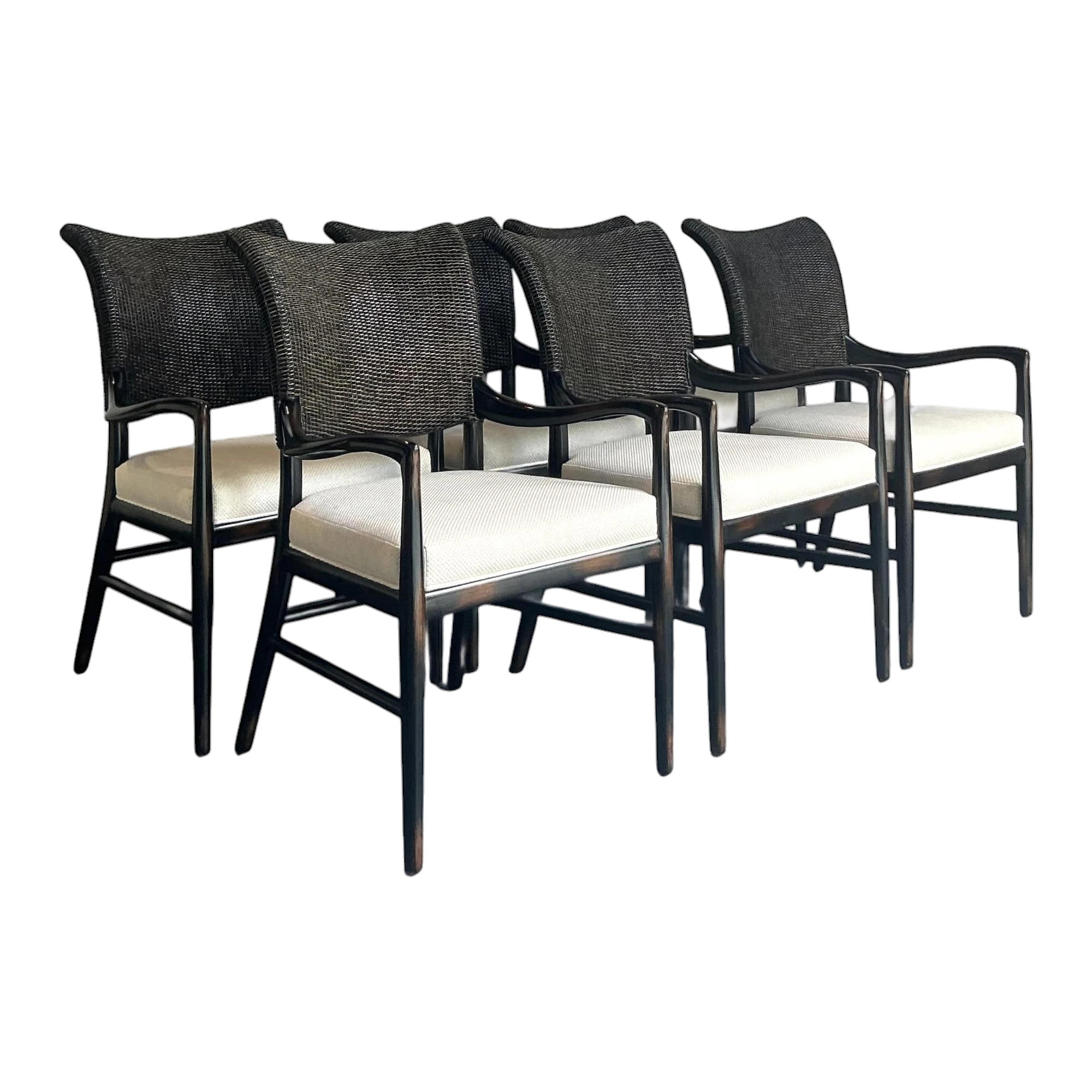 Vintage Boho Palecek “Catalina Cane” Arm Chairs - Set of 6