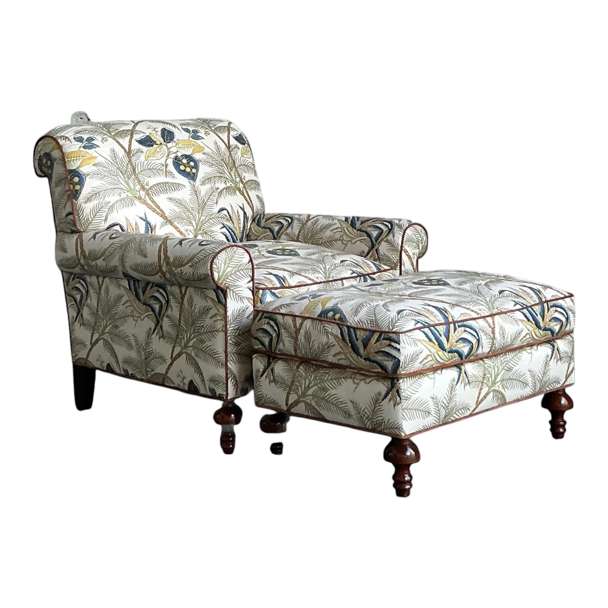 Vintage Boho Palm Tree Lounge Chair and Ottoman