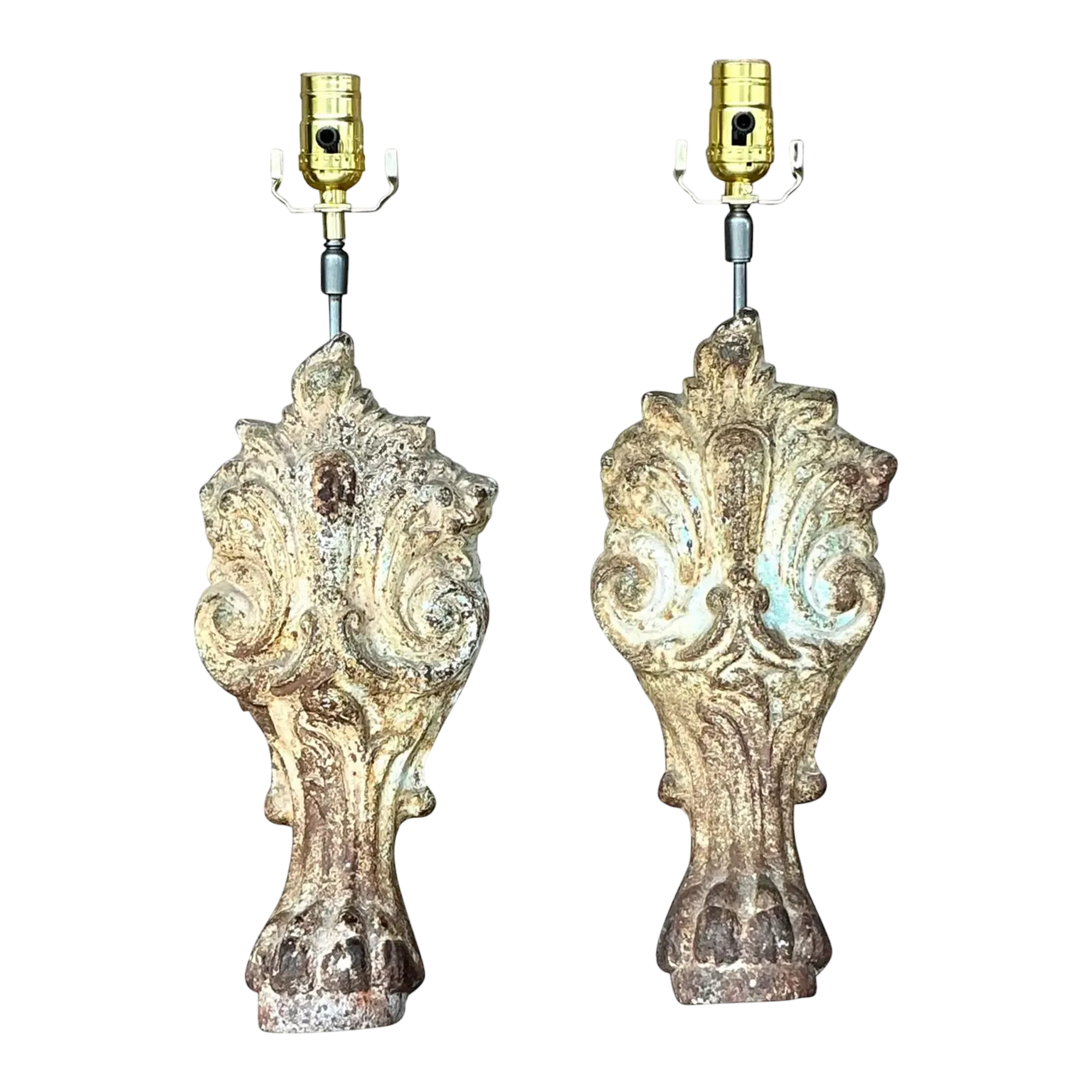 Vintage Boho Patinated Architectural Element Lamps - a Pair