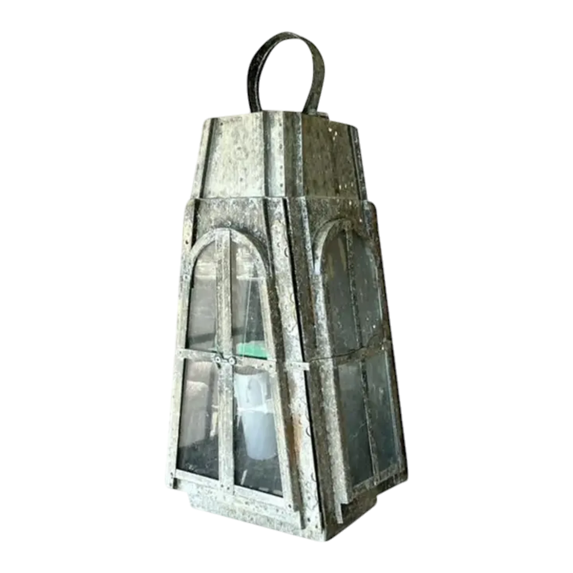 Vintage Boho Patinated Arts and Crafts Exterior Light Sconce - Glass, 9W x 20.25H