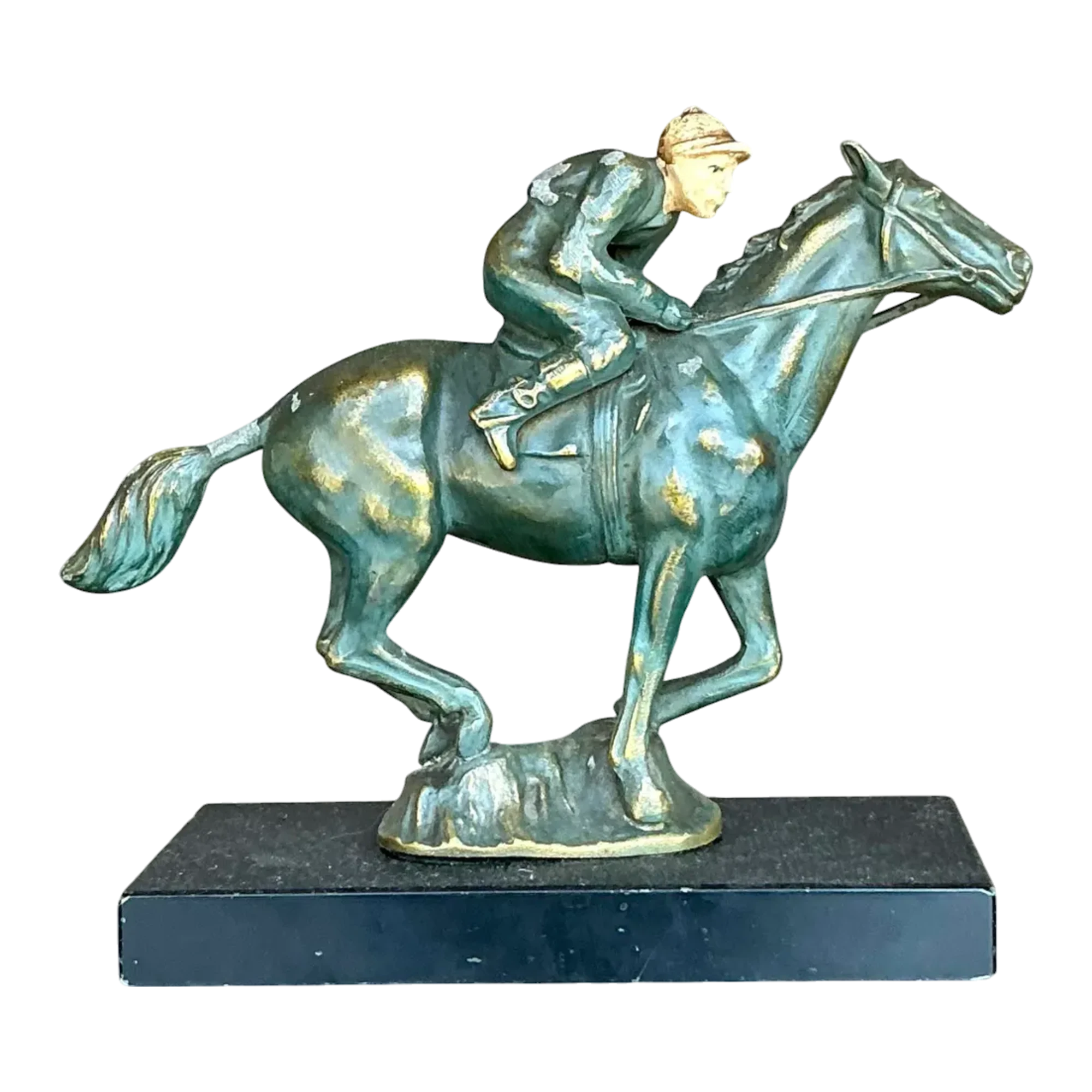 Vintage Boho Patinated Brass Horse and Rider