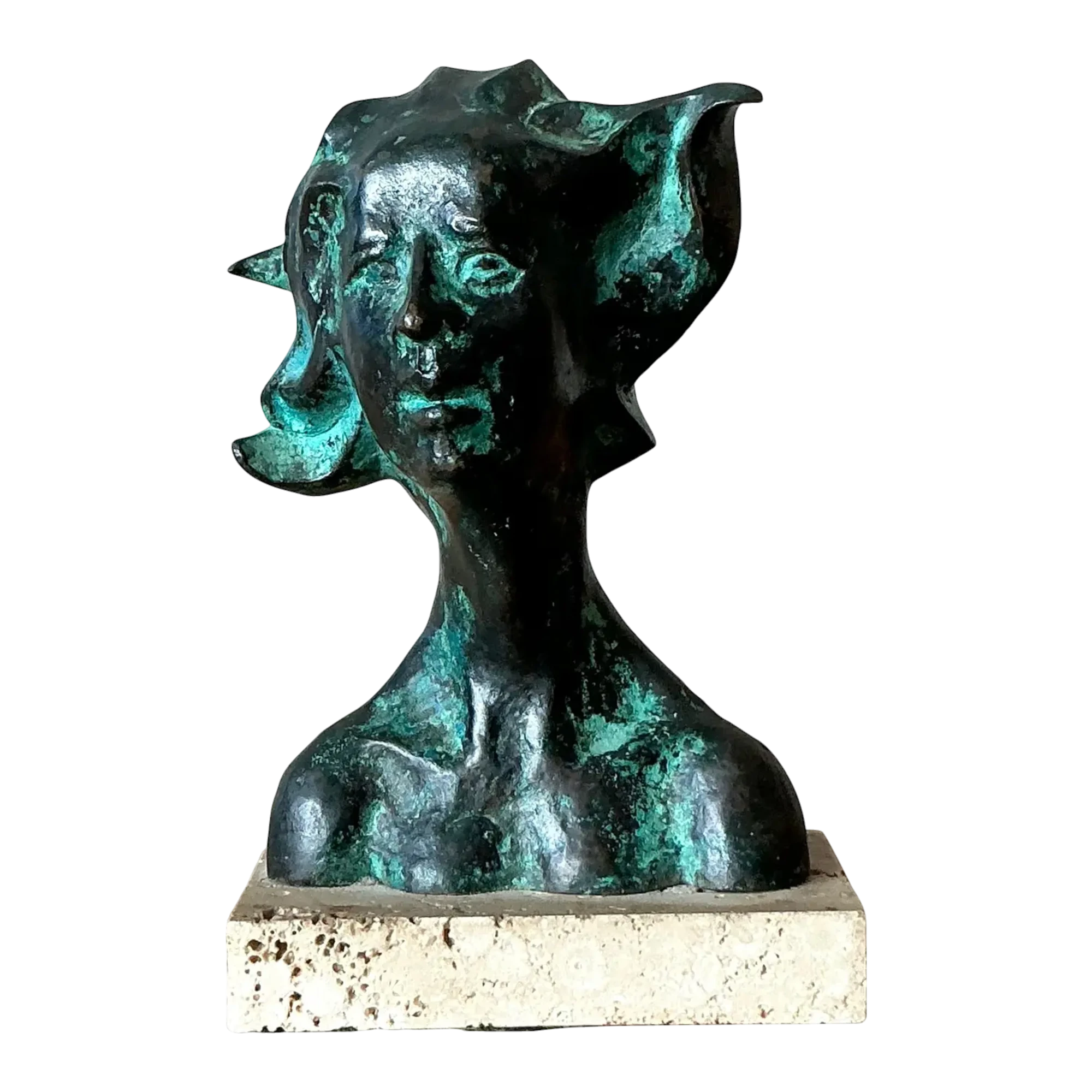 Vintage Boho Patinated Bronze Bust of Woman