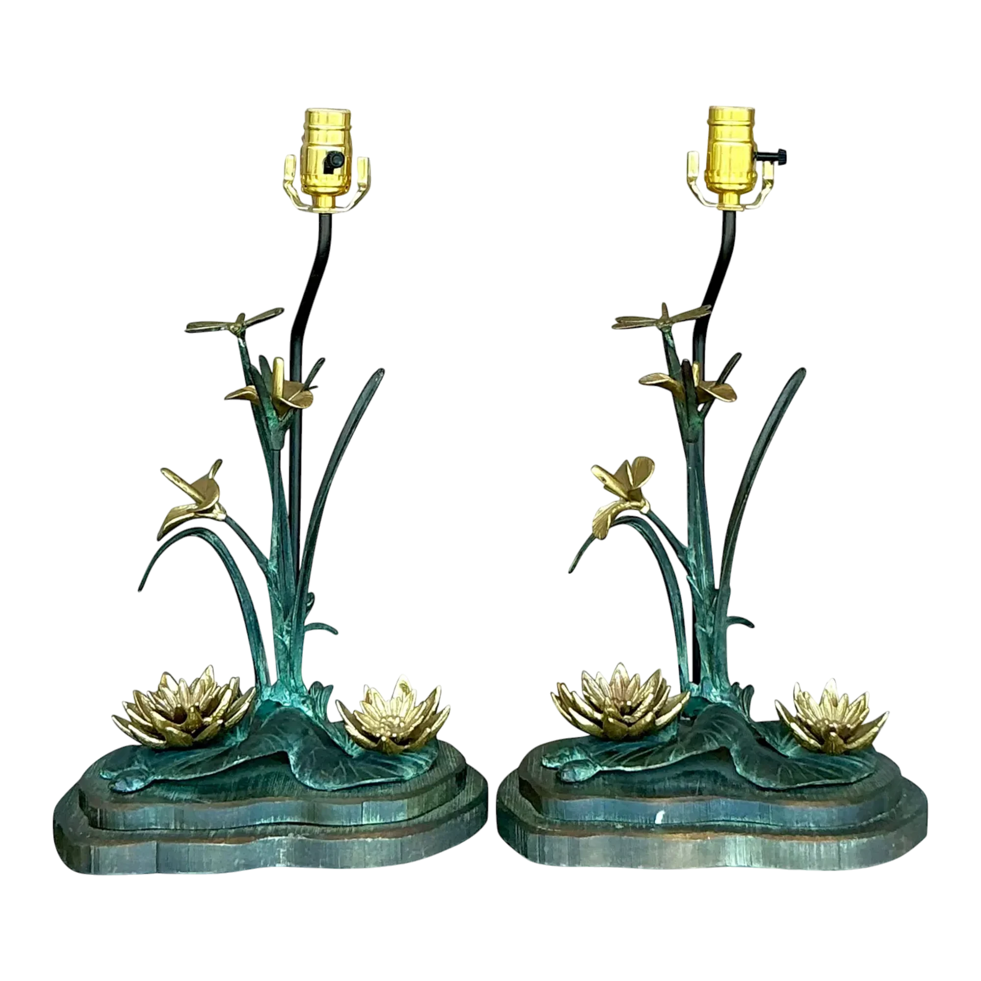 Vintage Boho Patinated Bronze Lily Pad Lamp