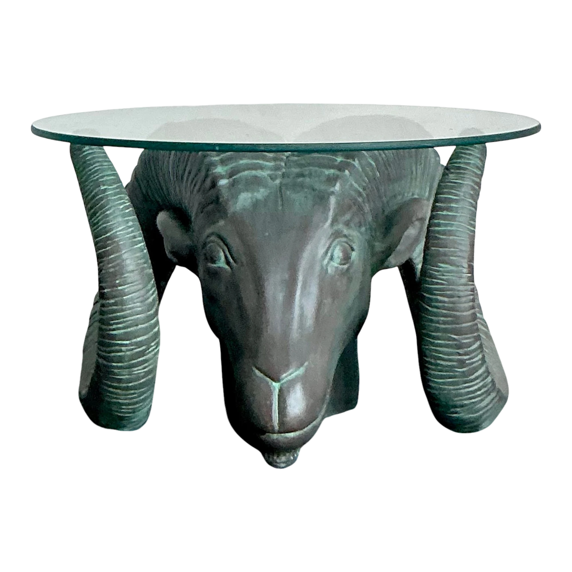 Vintage Boho Patinated Cast Resin Rams Head Table