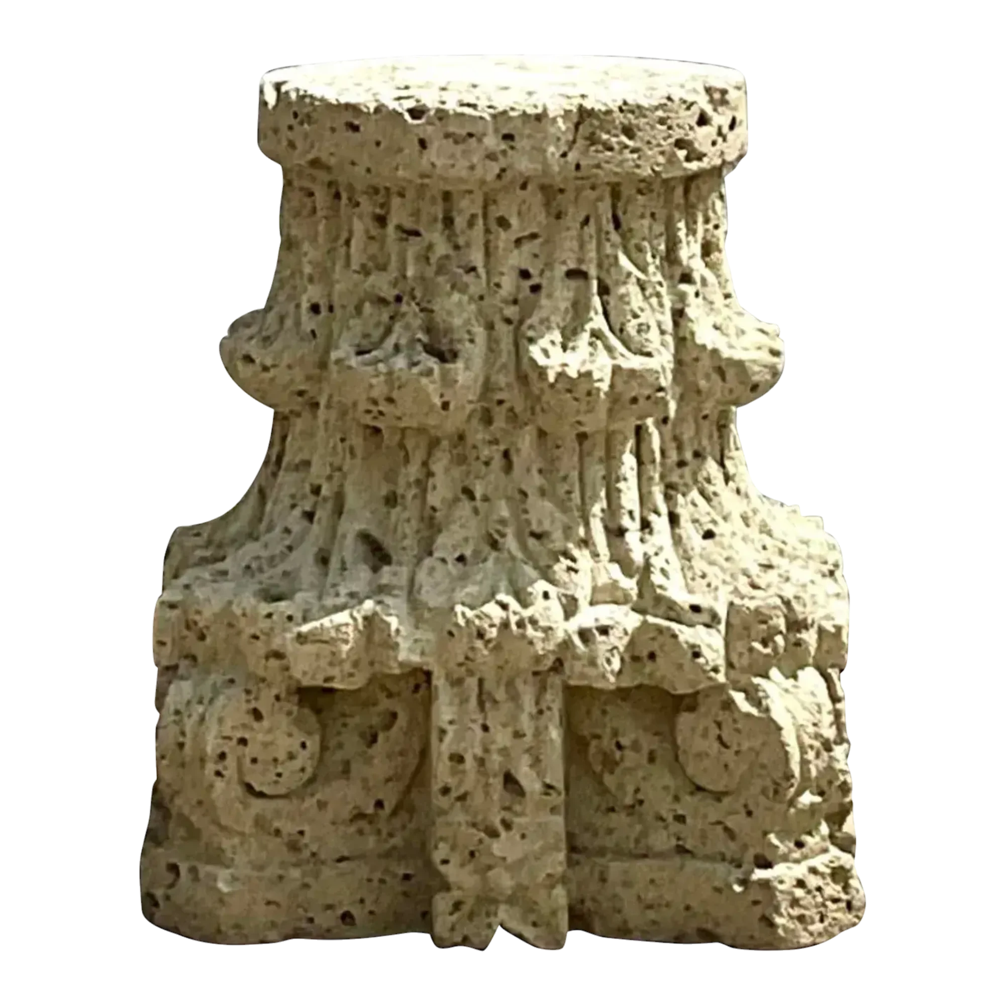 Vintage Boho Patinated Cast Stone Architectural Element Column