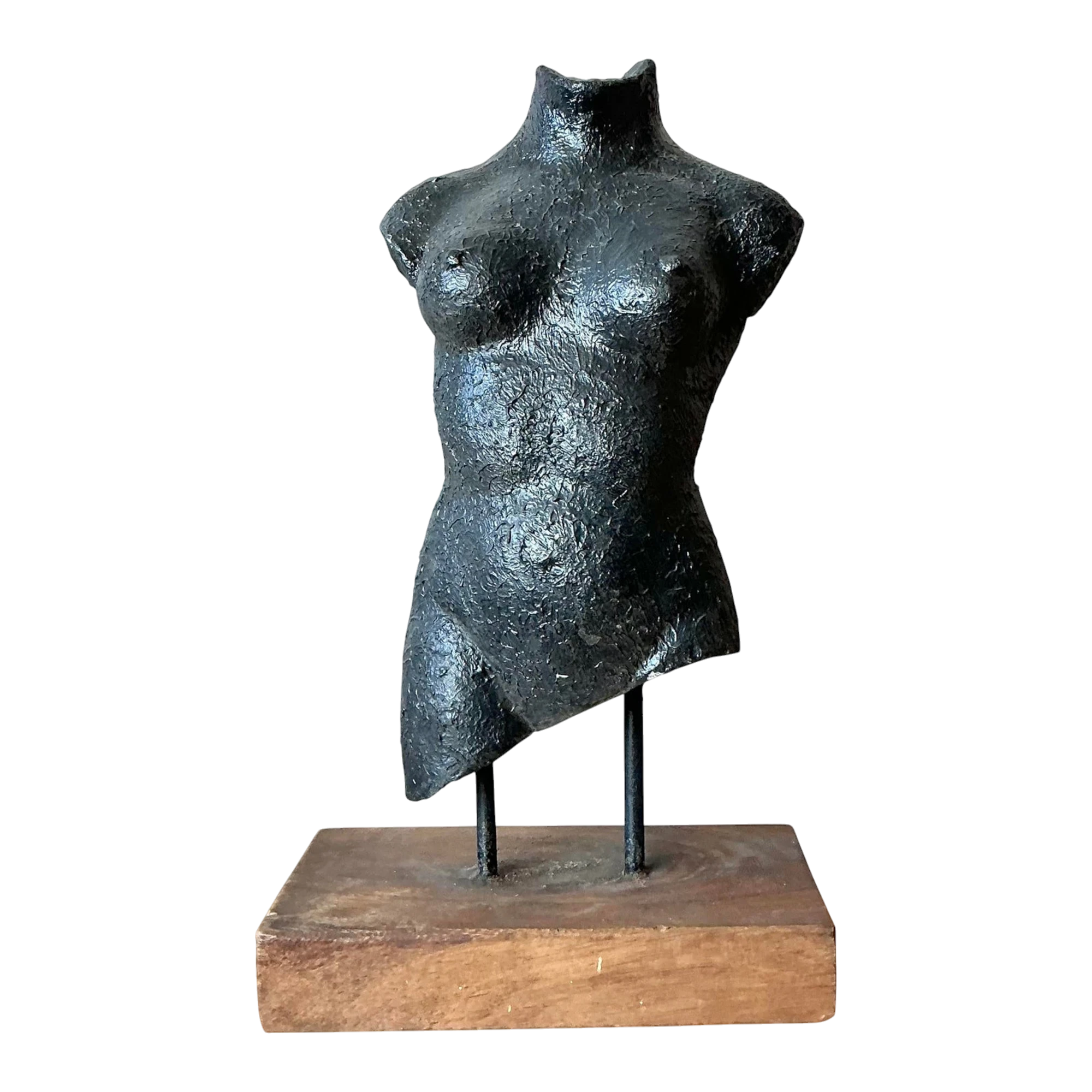 Vintage Boho Patinated Ceramic Female Torso Sculpture