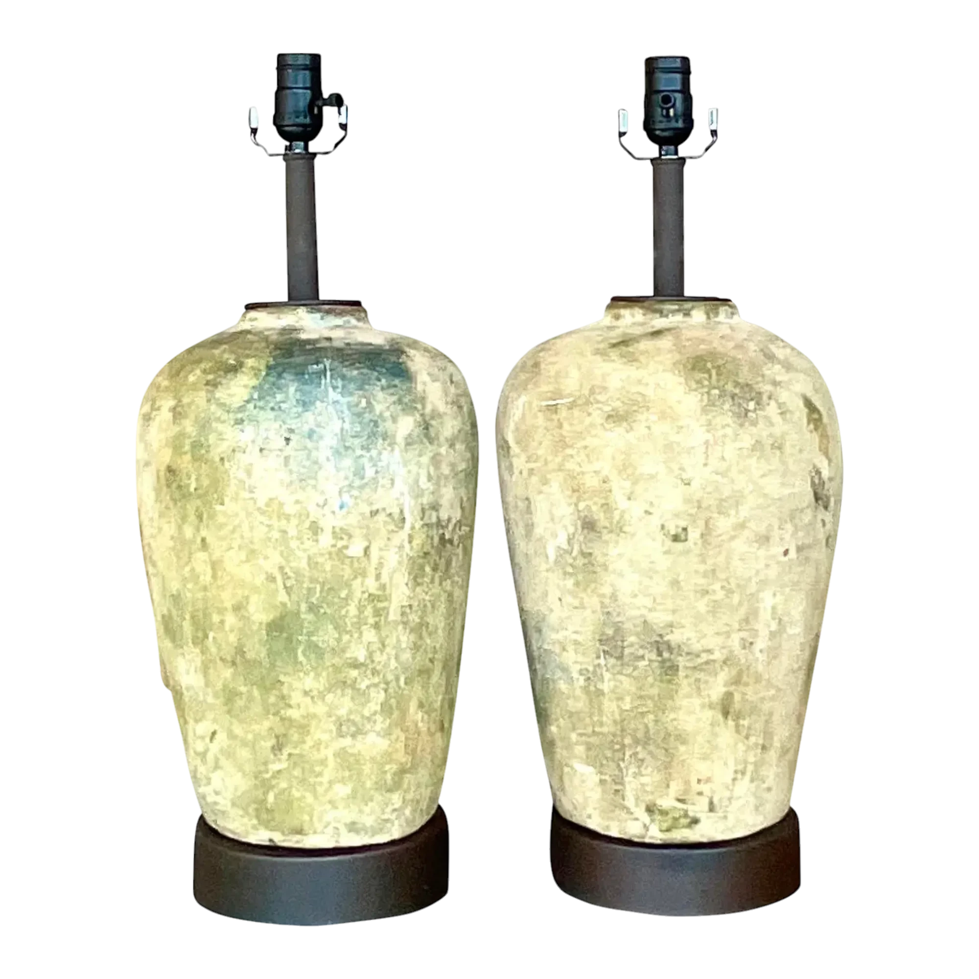 Vintage Boho Patinated Ceramic Table Lamps - a Pair