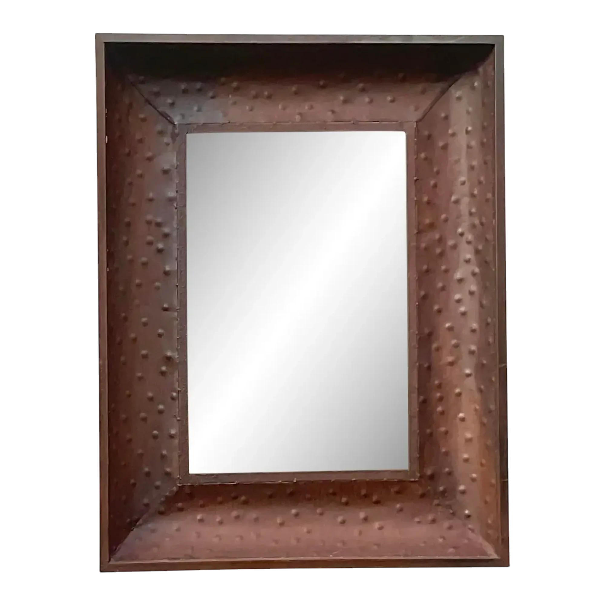Vintage Boho Patinated Dimpled Metal Mirror