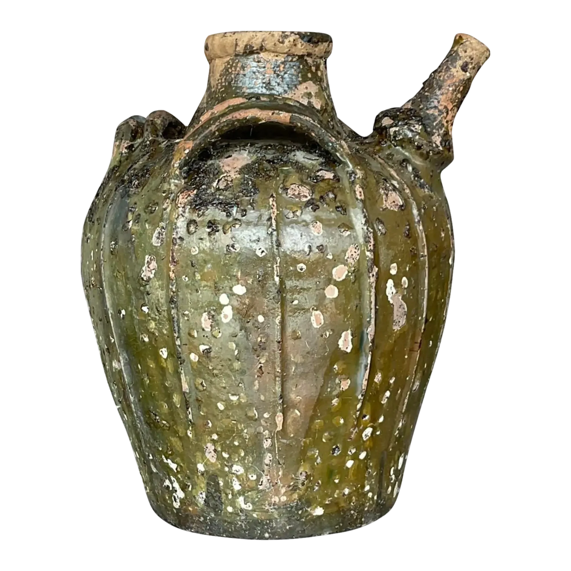 Vintage Boho Patinated Matte Glazed Ceramic Urn
