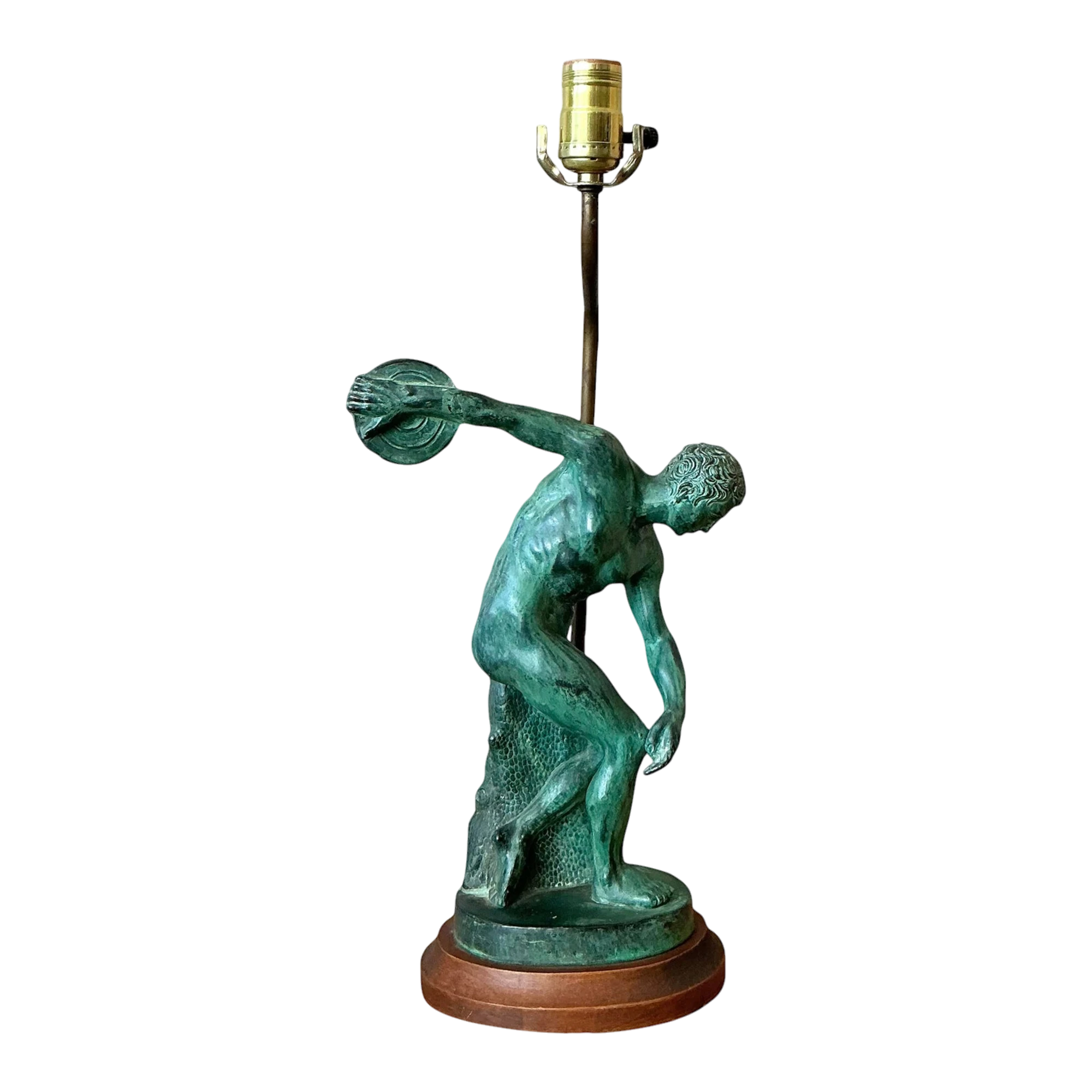  Vintage Boho Patinated Metal “Discobole of Myron” Lamp