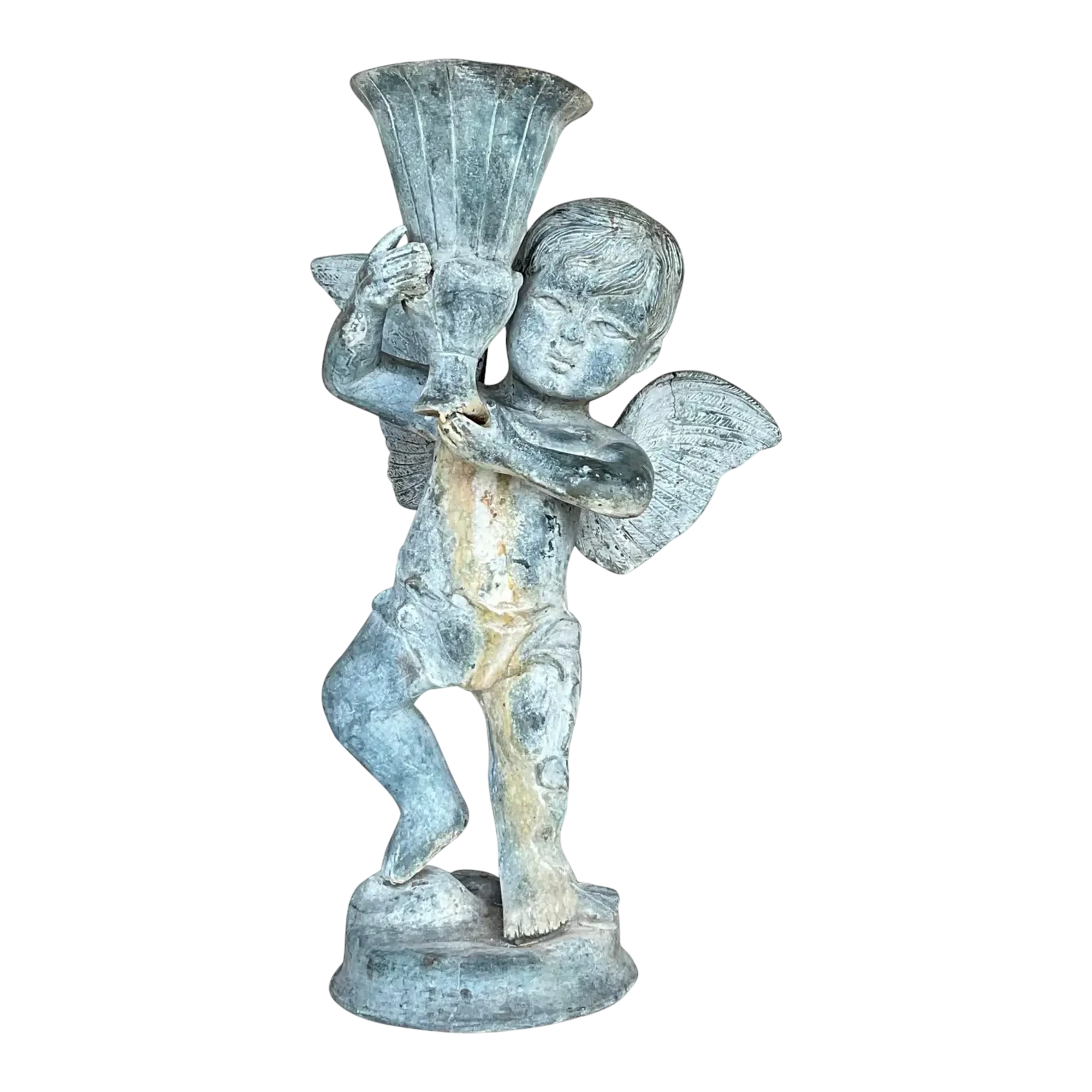 Vintage Boho Patinated Metal Putti Angel