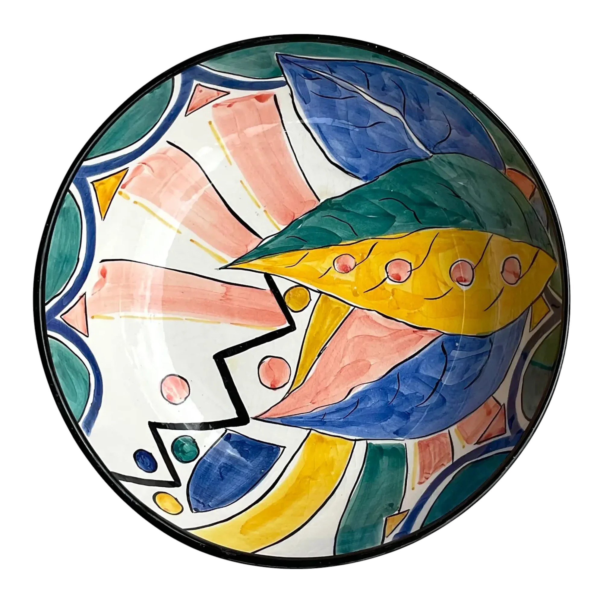 Vintage Boho Pereiras Portugal Glazed Ceramic Hand Painted Bowl