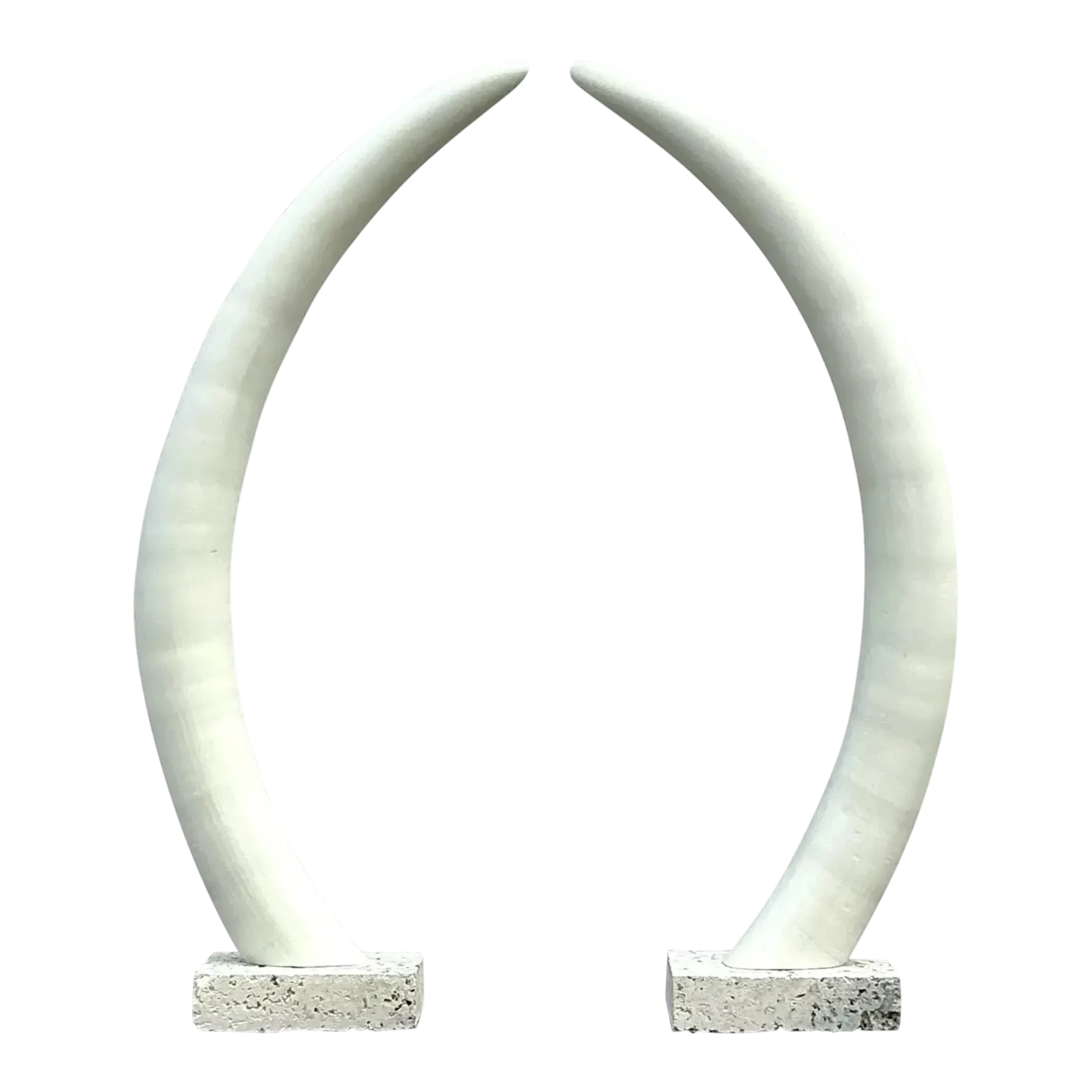 Vintage Boho Plaster Elephant Tusks on Coquina Plinth - a Pair