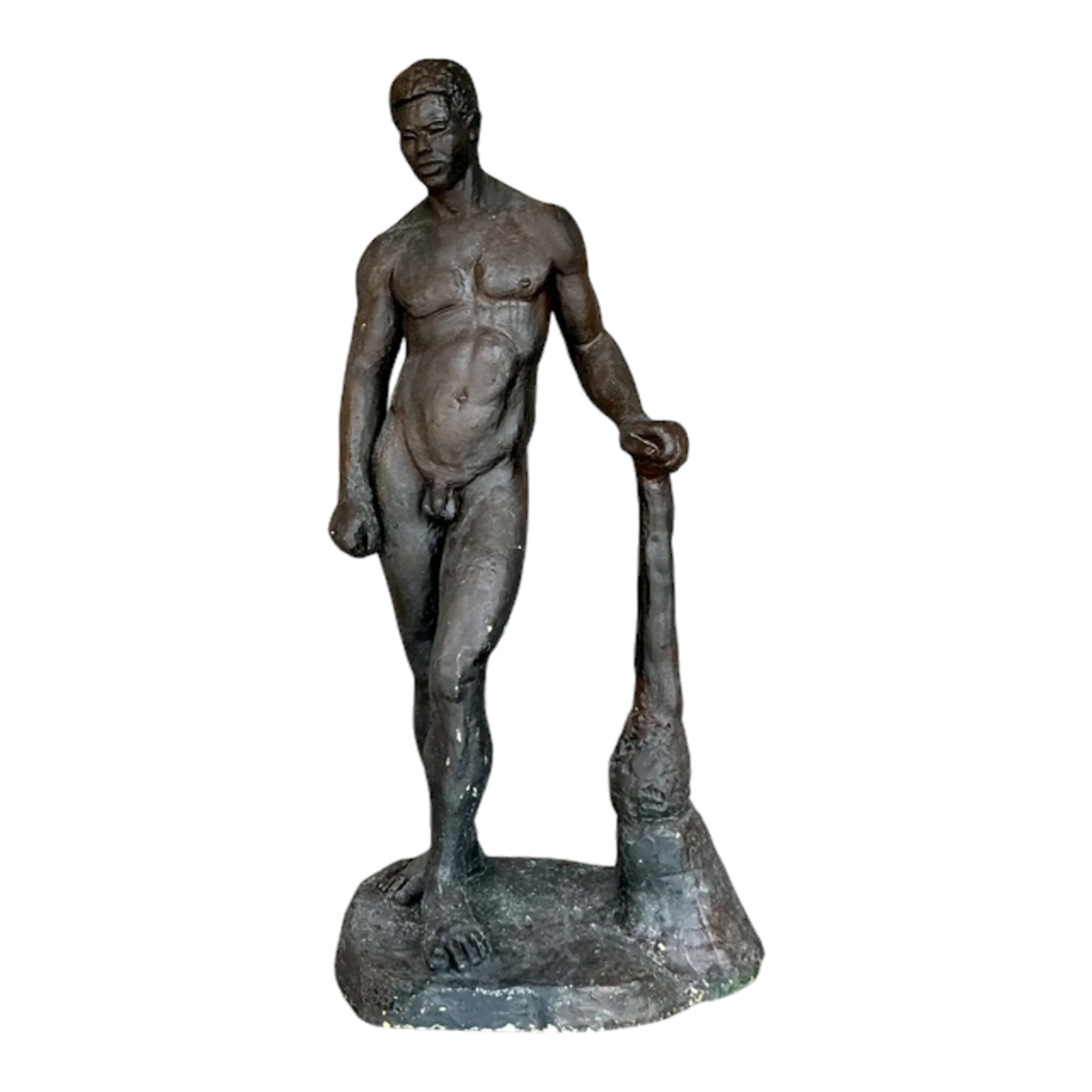 Vintage Boho Plaster Over Clay Sculpture Of Man 