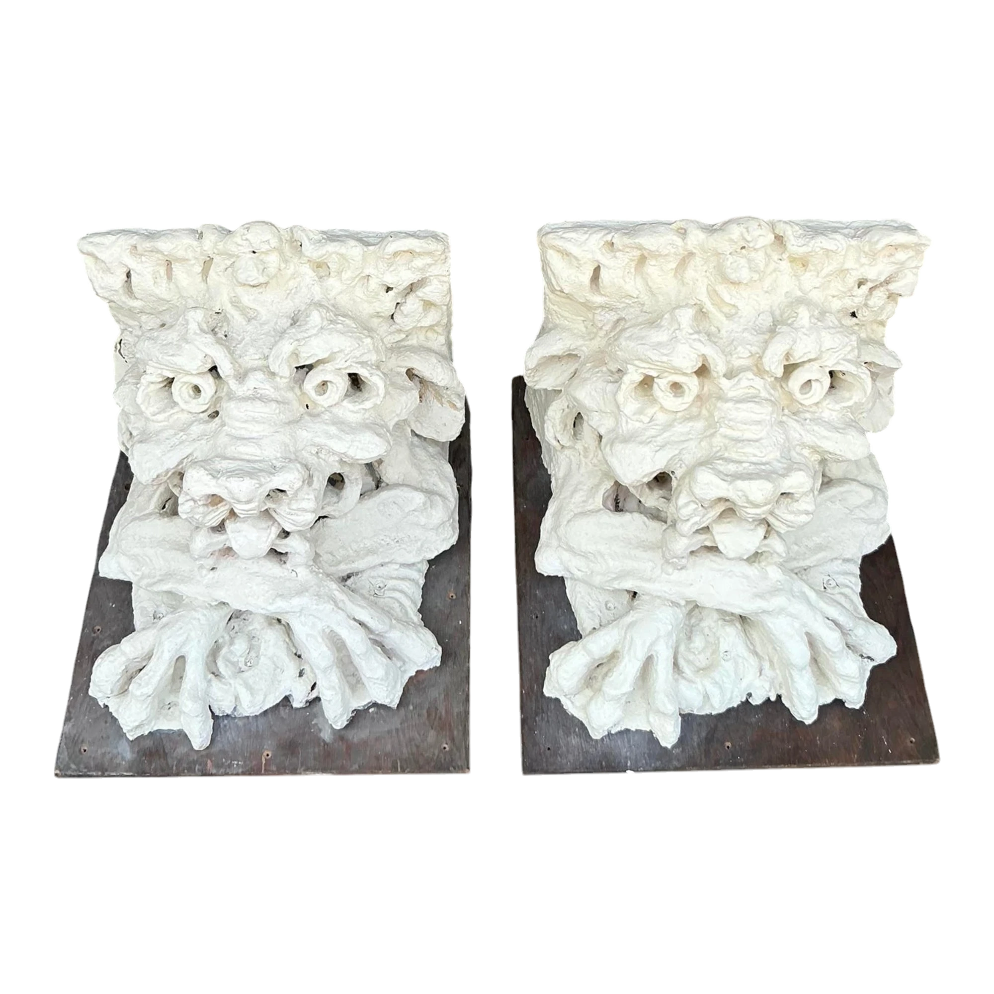 Vintage Boho Plaster Over Fiberglass Gargoyle Corbels - A Pair