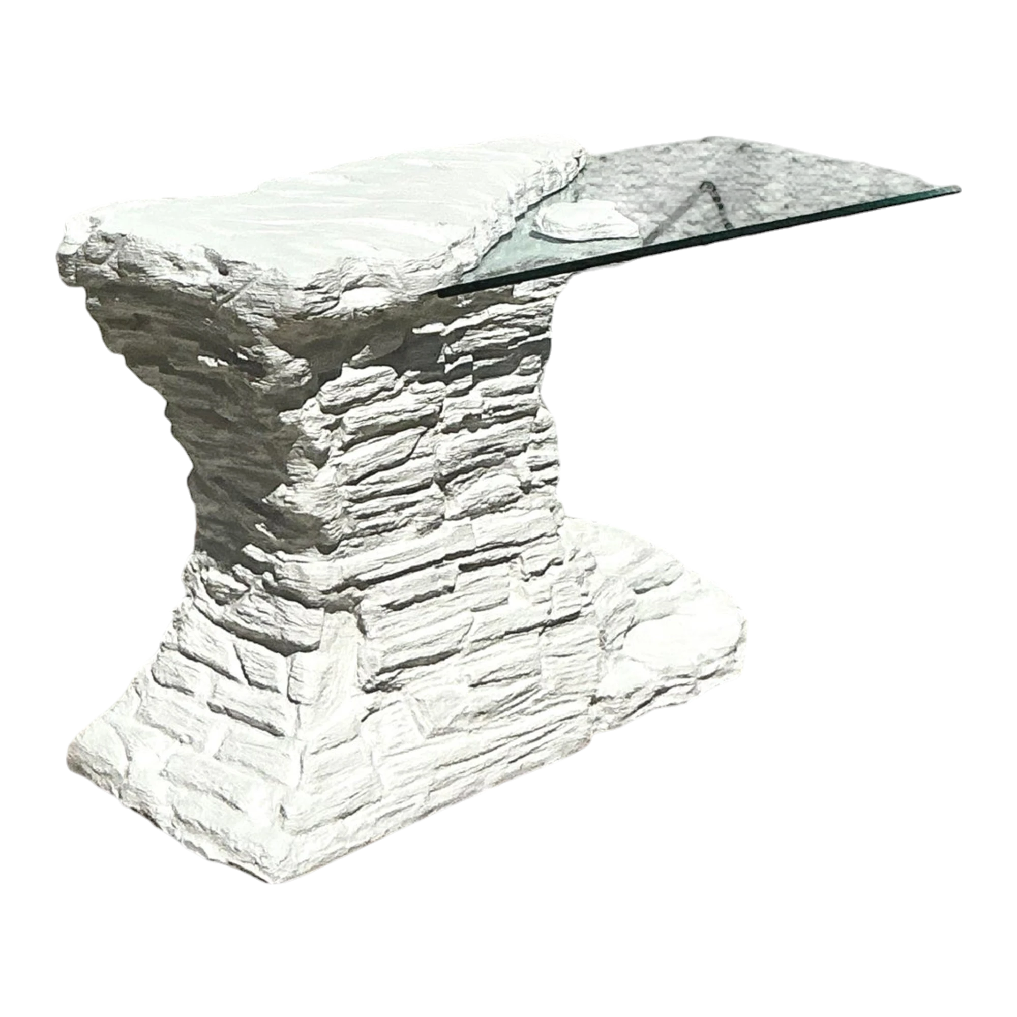 Vintage Boho Plaster Stacked Rock Console Table After Sirmos
