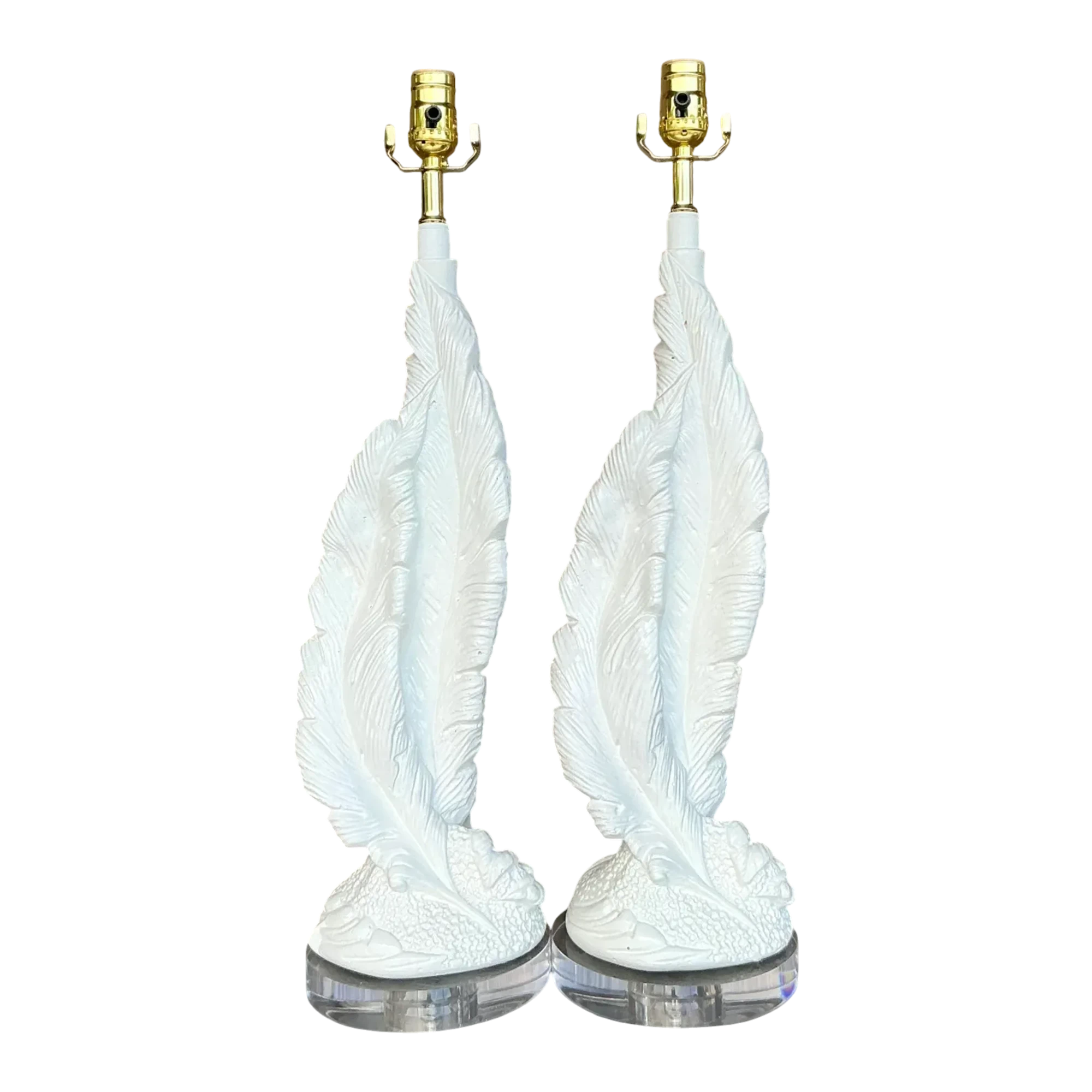 Vintage Boho Plaster Twisted Feather Lamps - a Pair