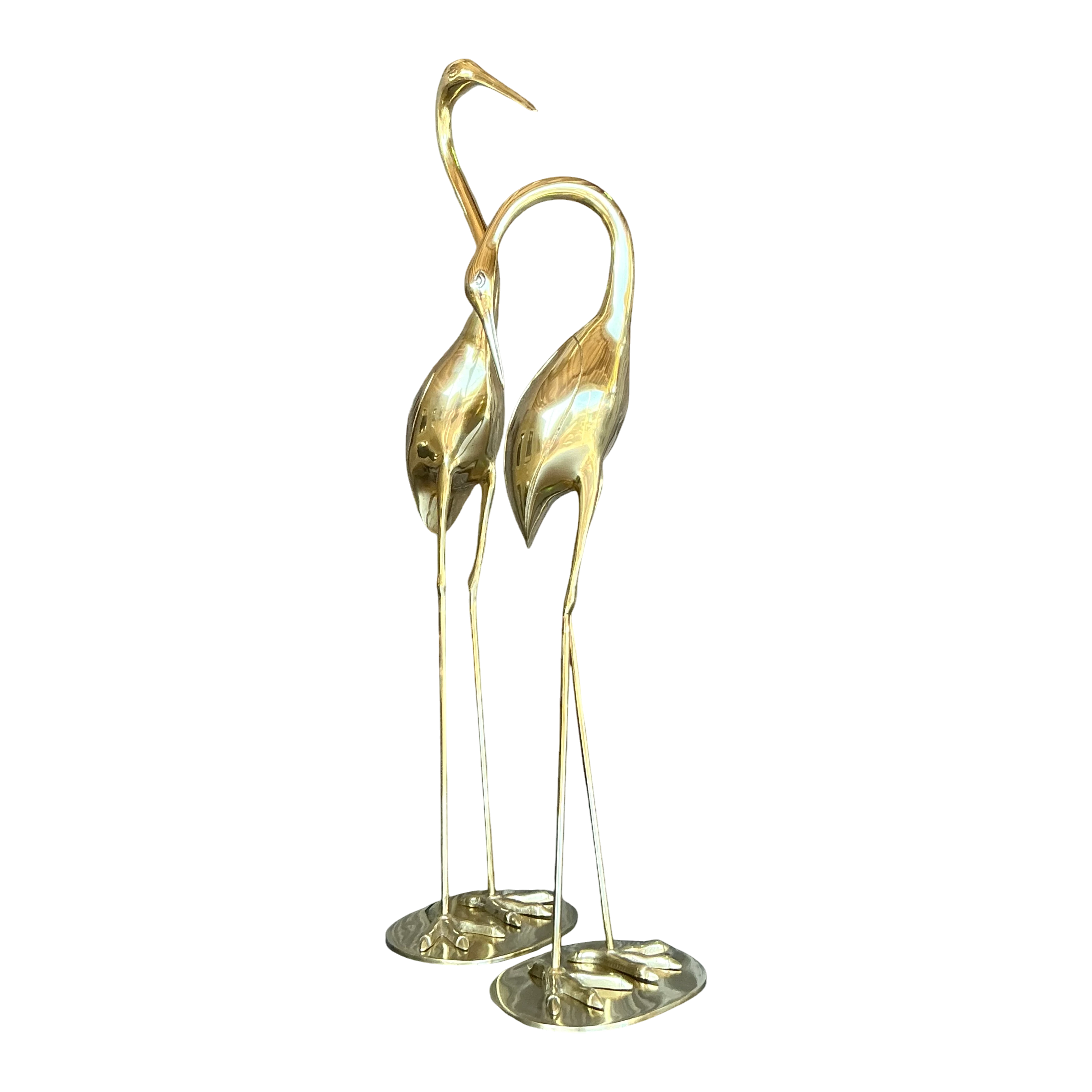 Vintage Boho Polished Brass Cranes- A Pair