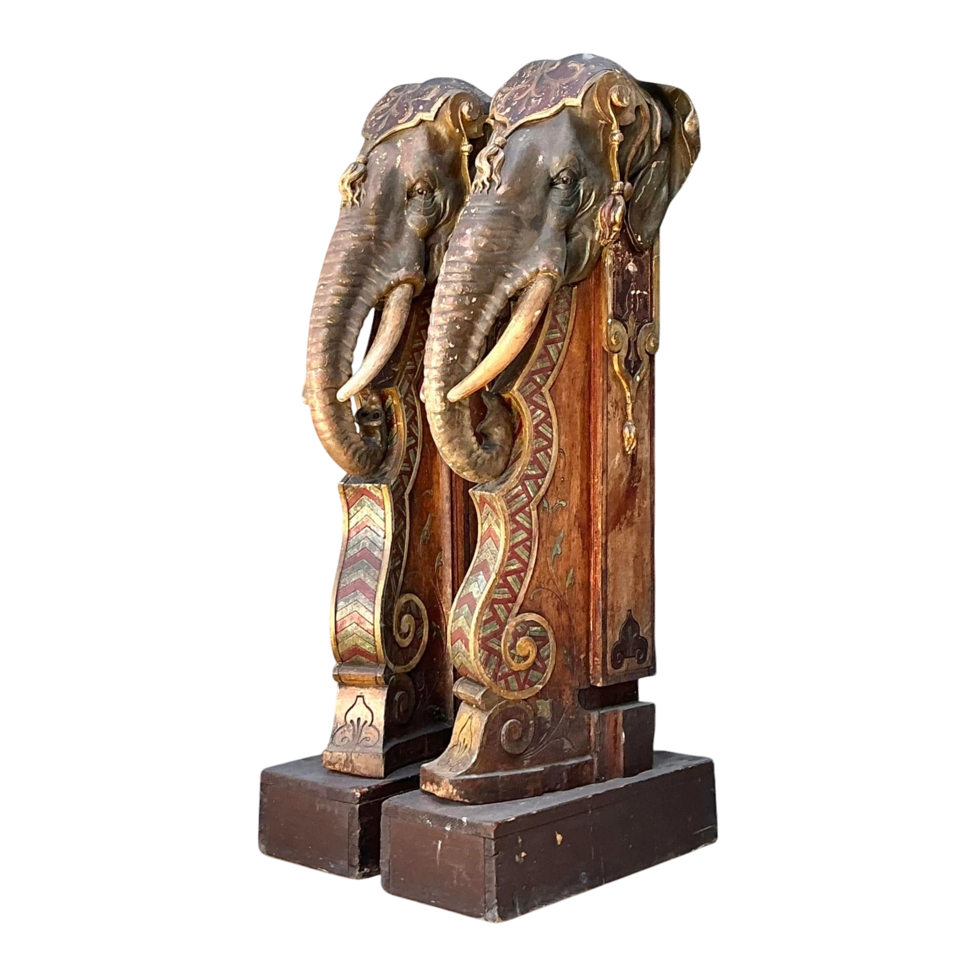 Vintage Boho Polychromed Elephant Statues - A Pair