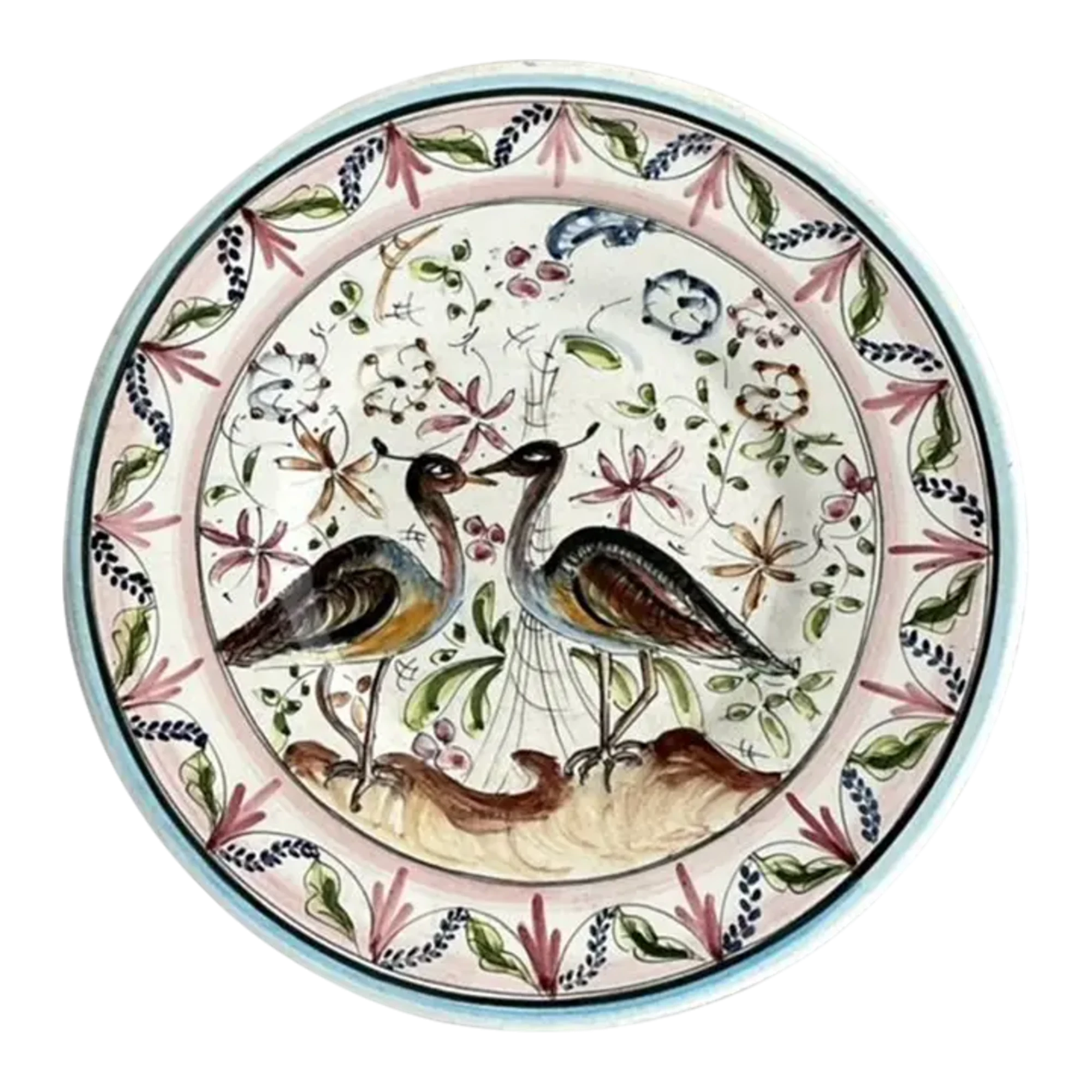 Vintage Boho Portuguese Hand Painted Plate With Quail