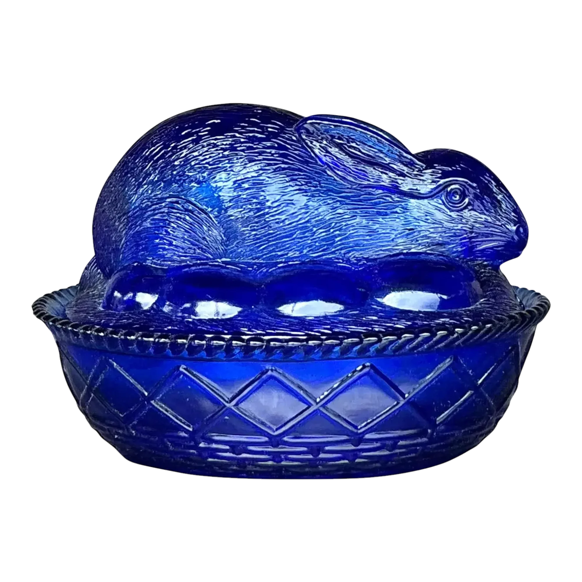 Vintage Boho Pressed Glass Rabbit Lidded Trinket Dish