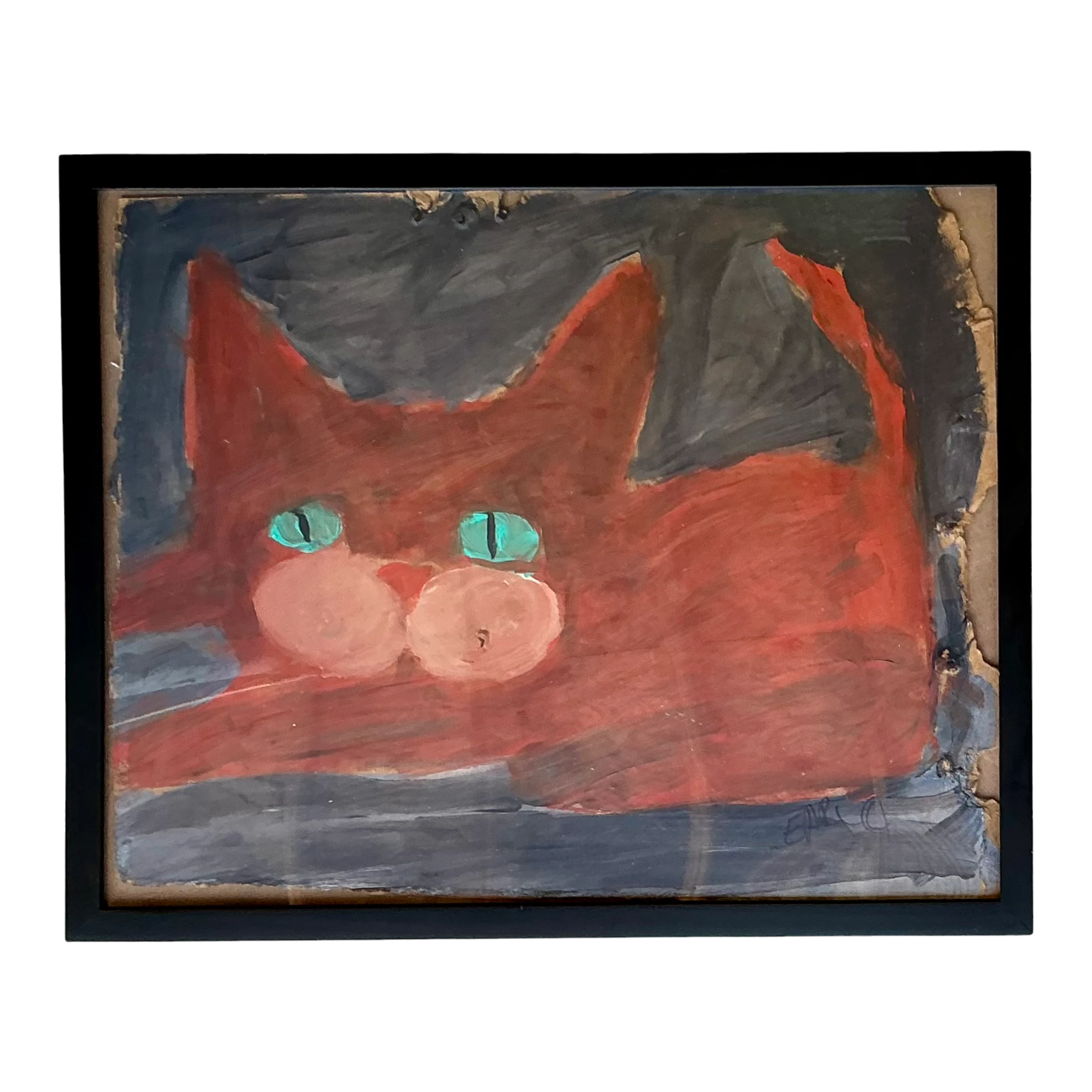 Vintage Boho Primitive Painting Of Cat