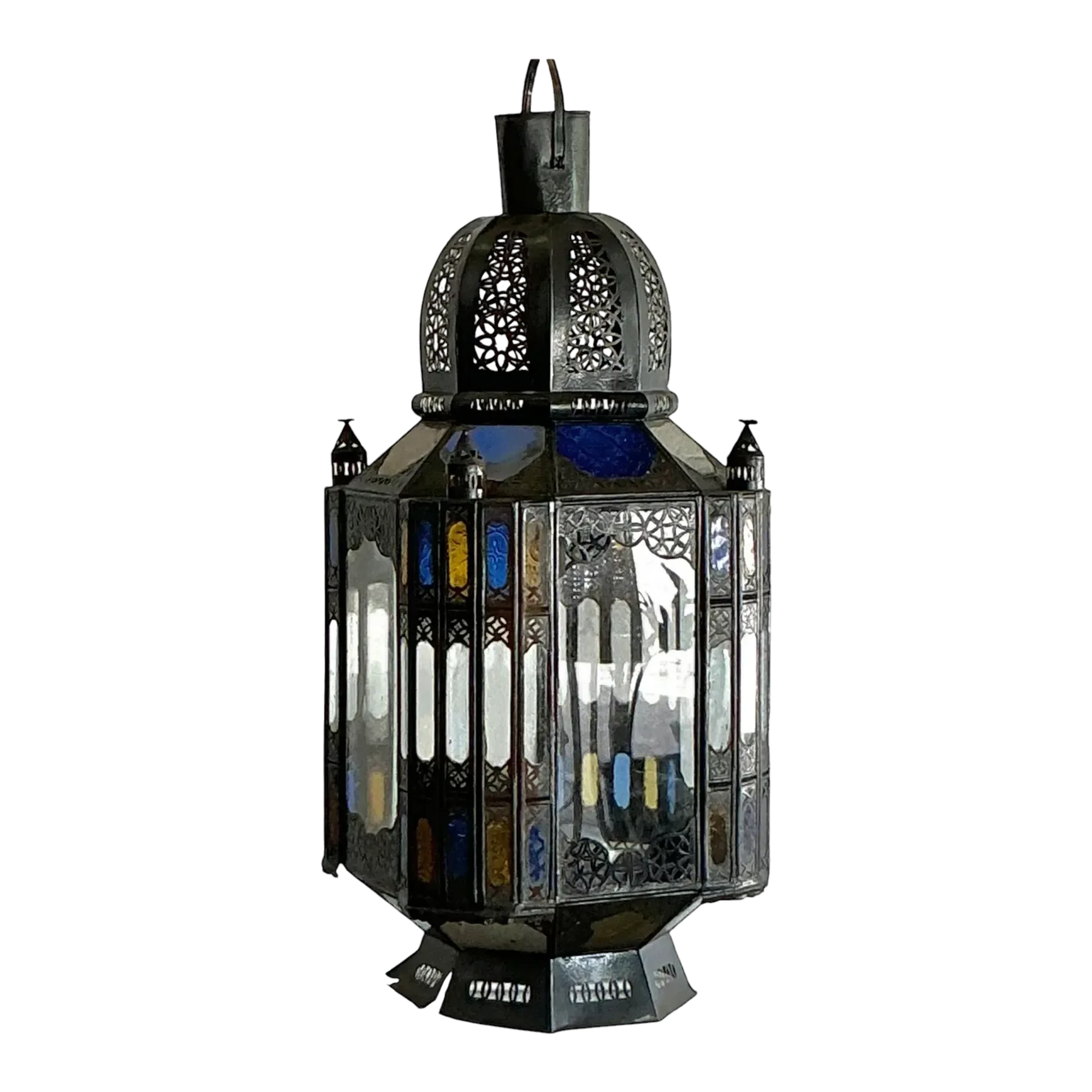 Vintage Boho Punch Cut Metal Moroccan Lantern