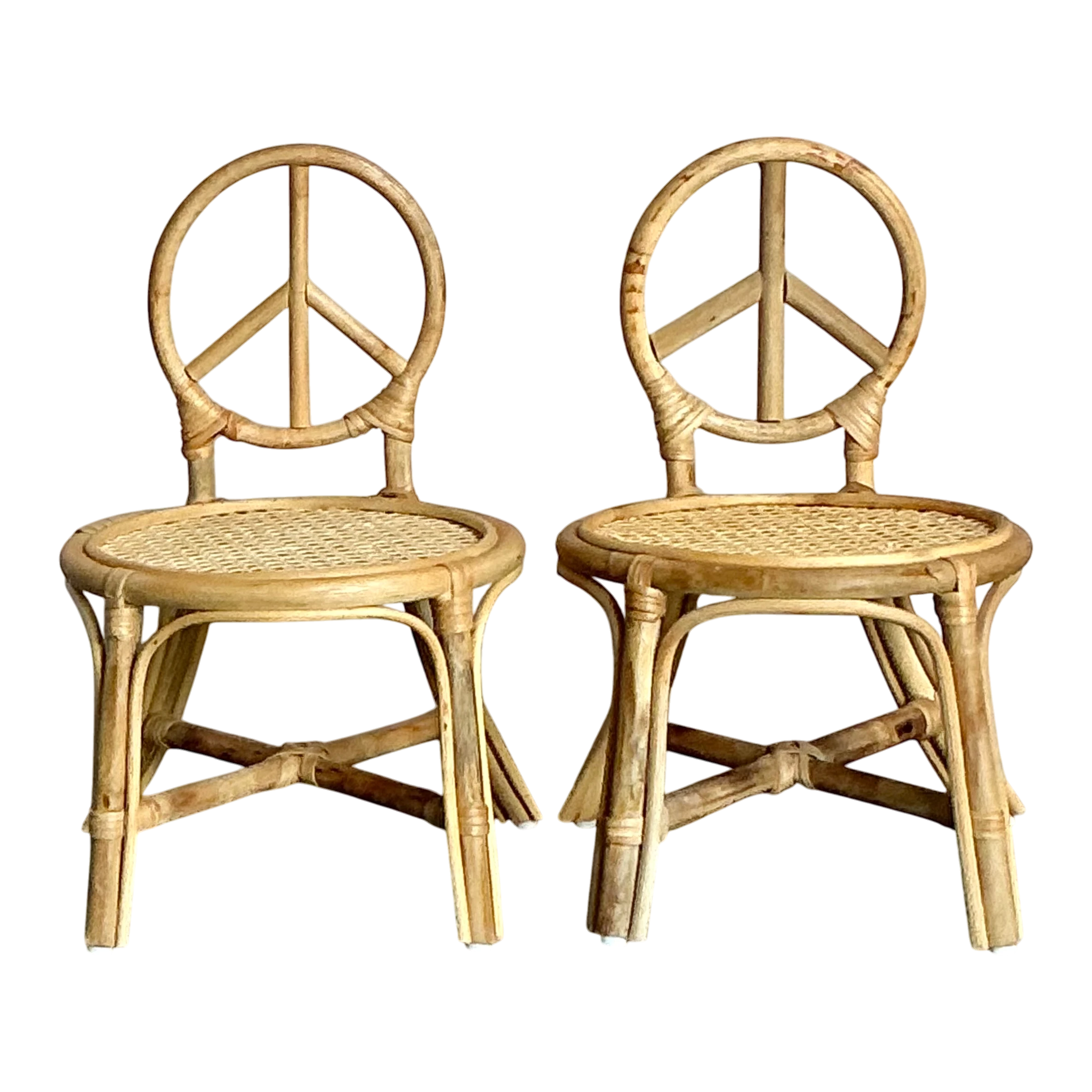 Vintage Boho Rattan Children’s Peace Chair - A Pair