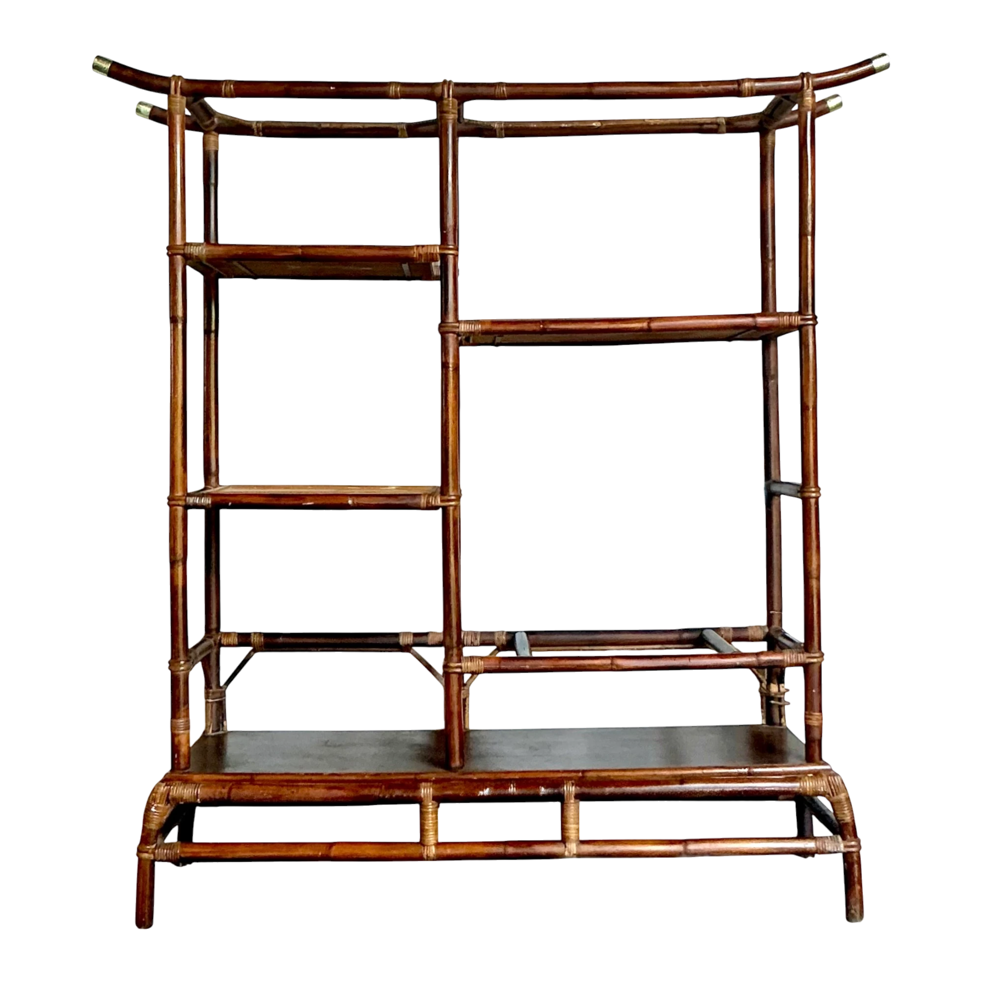 Vintage Boho Rattan Pagoda Etagere After John Wisner for Ficks Reed
