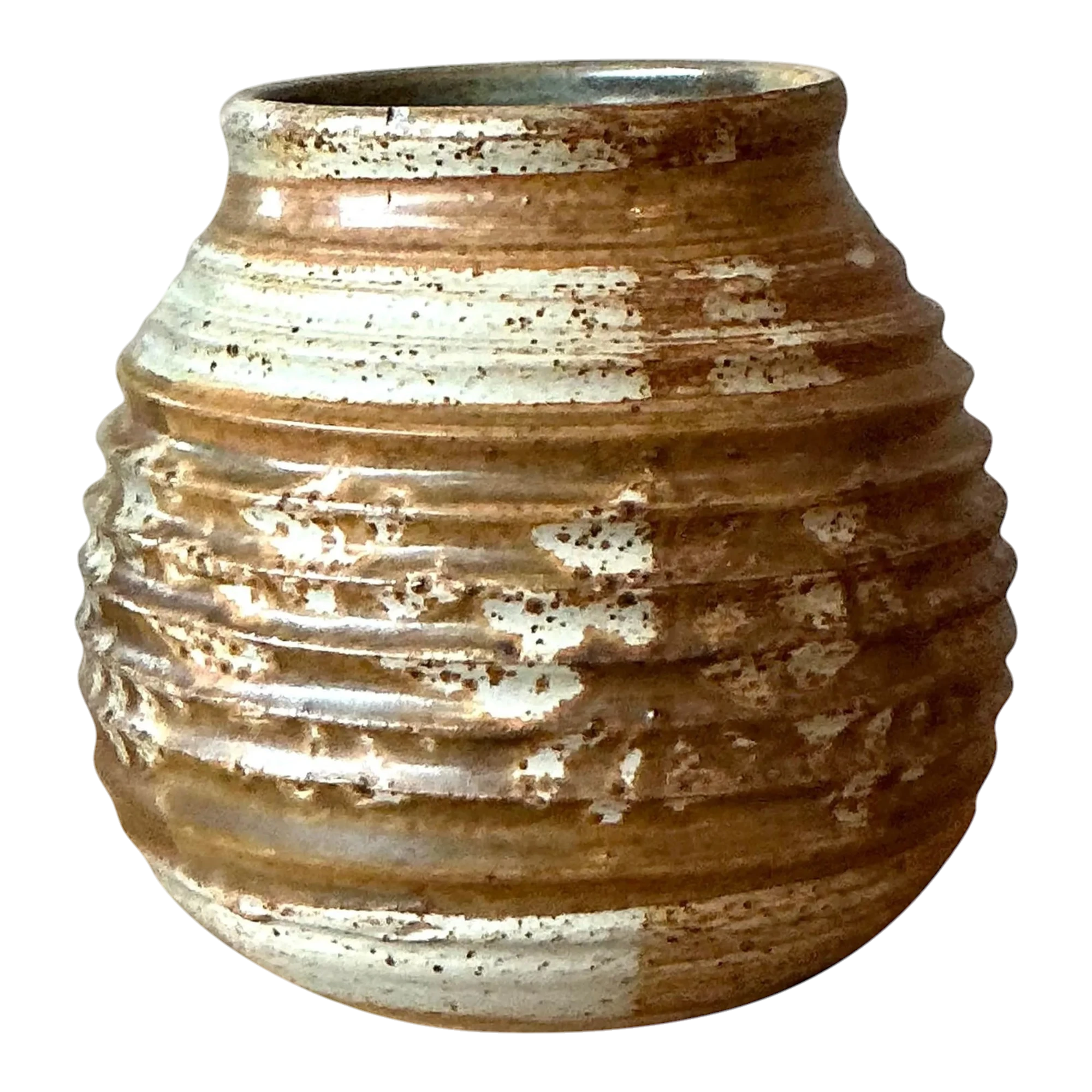 Vintage Boho Ribbed Studio Pottery Vase - Ceramic, 5.75W x 6H